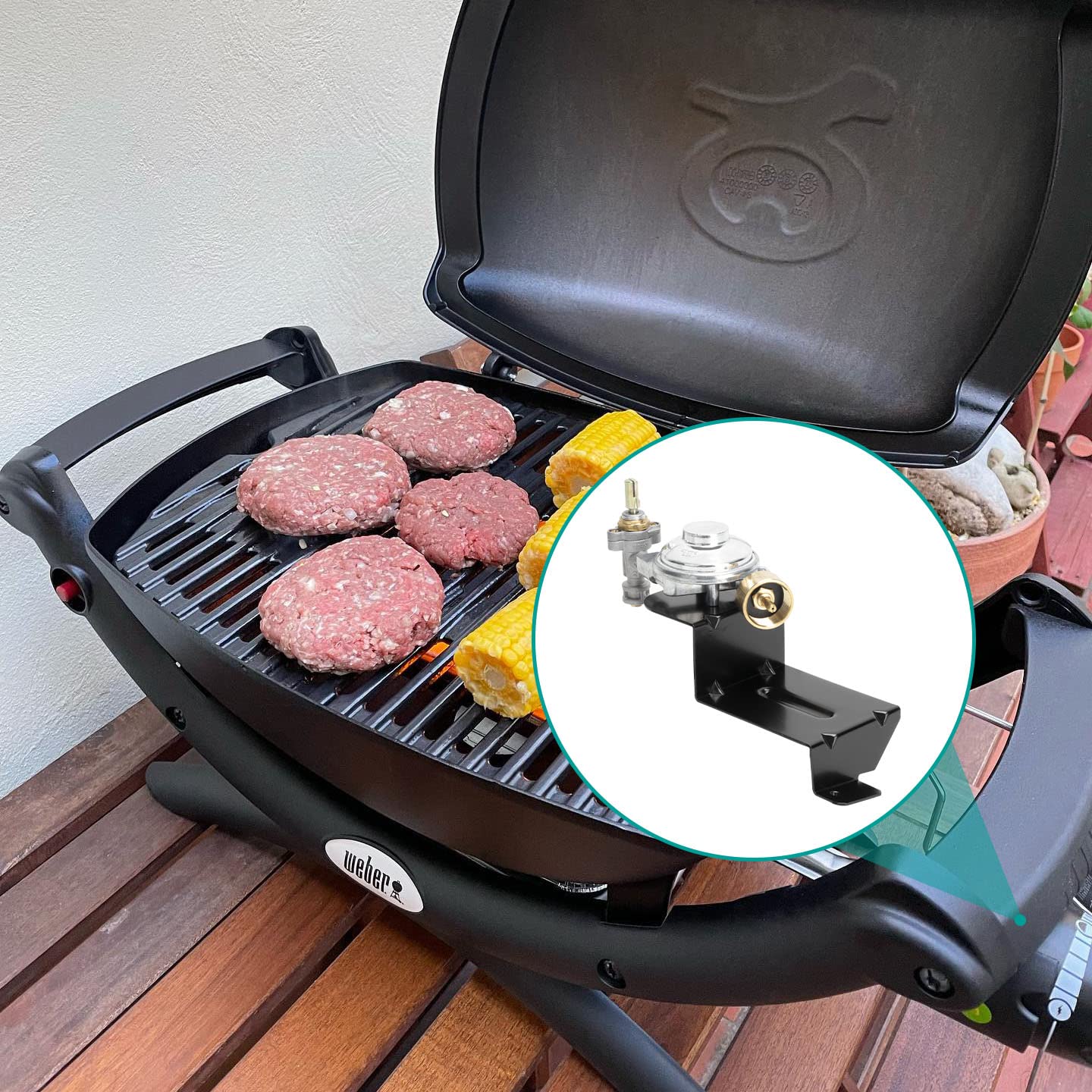 EasiBBQ Valve Regulator with grilling accessories