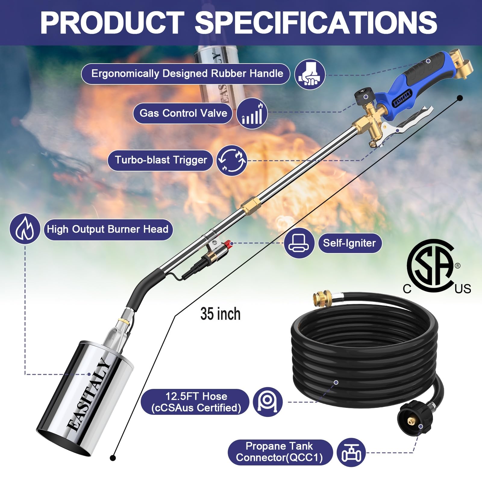 EASITALY Propane Torch Weed Burner Kit in use for grilling