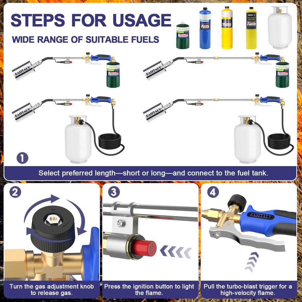 EASITALY Propane Torch Weed Burner Kit side view with hose