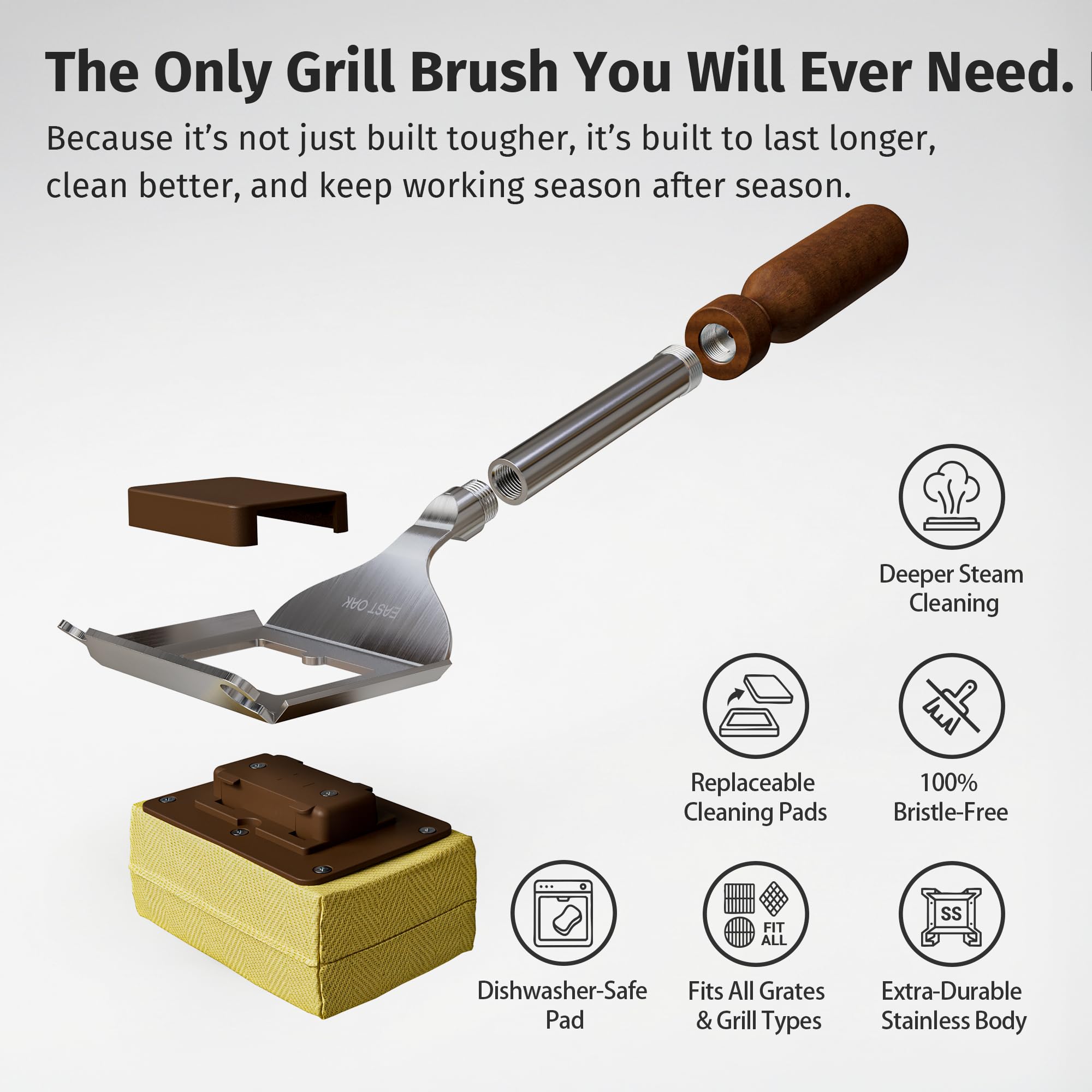 EAST OAK Grill Brush showing heat-resistant features