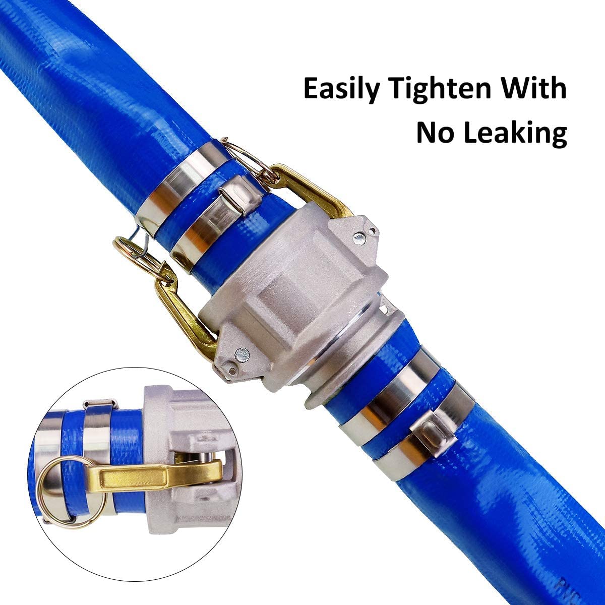 Eastrans 2" x 50' blue discharge hose rolled up for storage