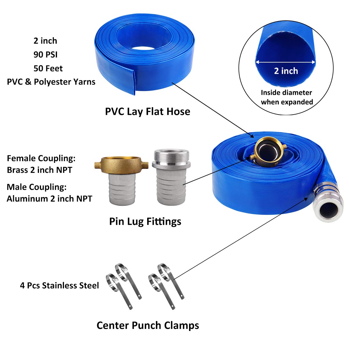 Eastrans 50-foot pool discharge hose in blue colour