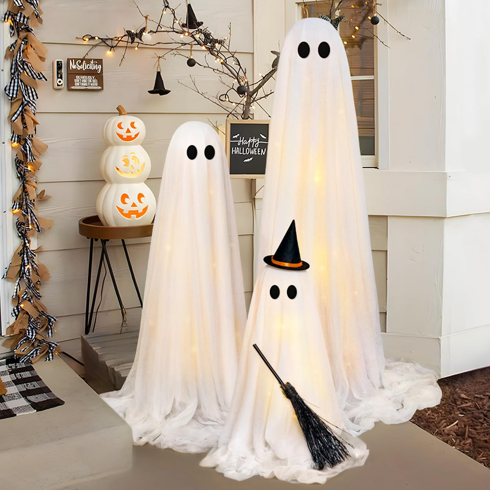 Easy assembly of standing Halloween ghosts outdoors