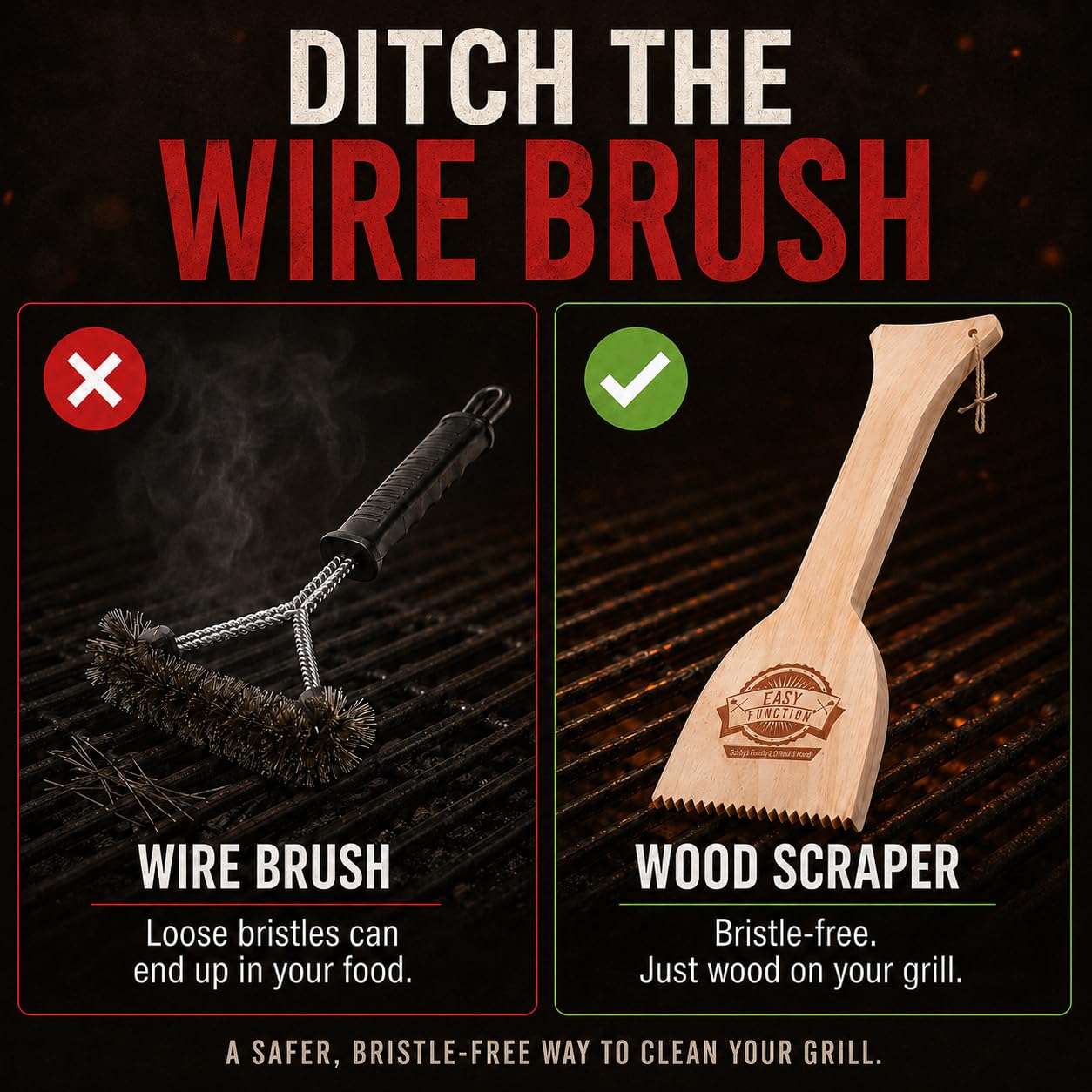 EASY FUNCTION Wood Grill Scraper side view