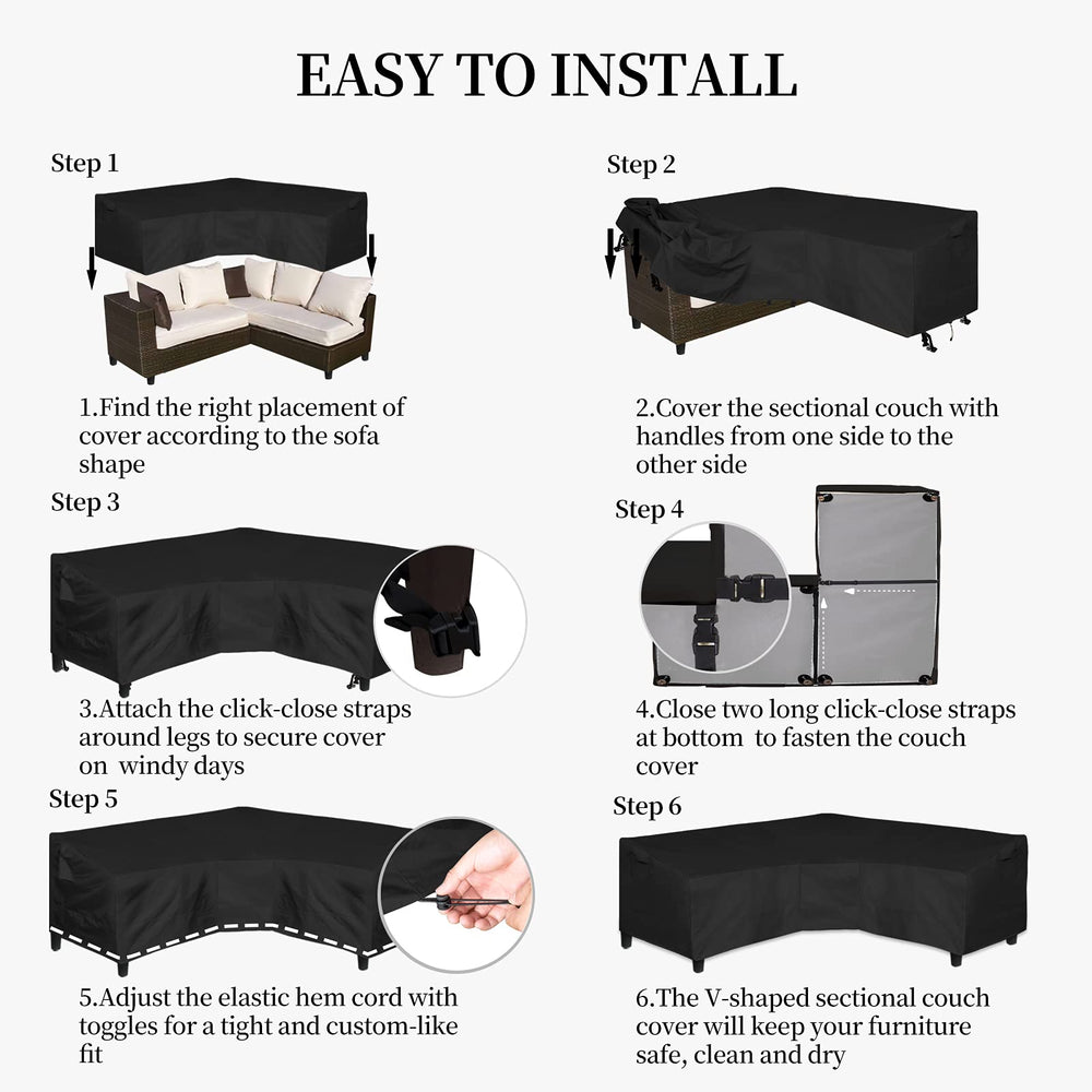 Easy-Going black sectional sofa cover in outdoor setting