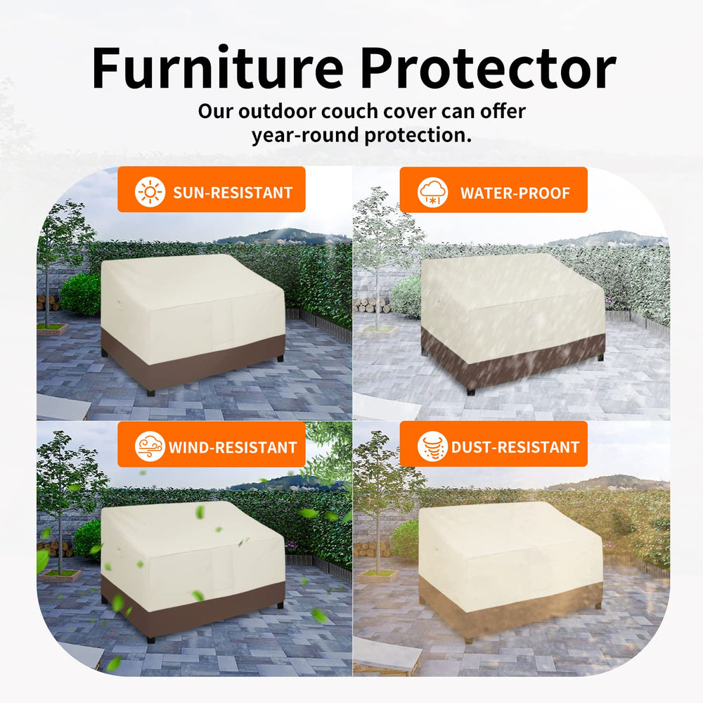 Easy-Going Heavy Duty Outdoor Loveseat Cover in use on outdoor loveseat