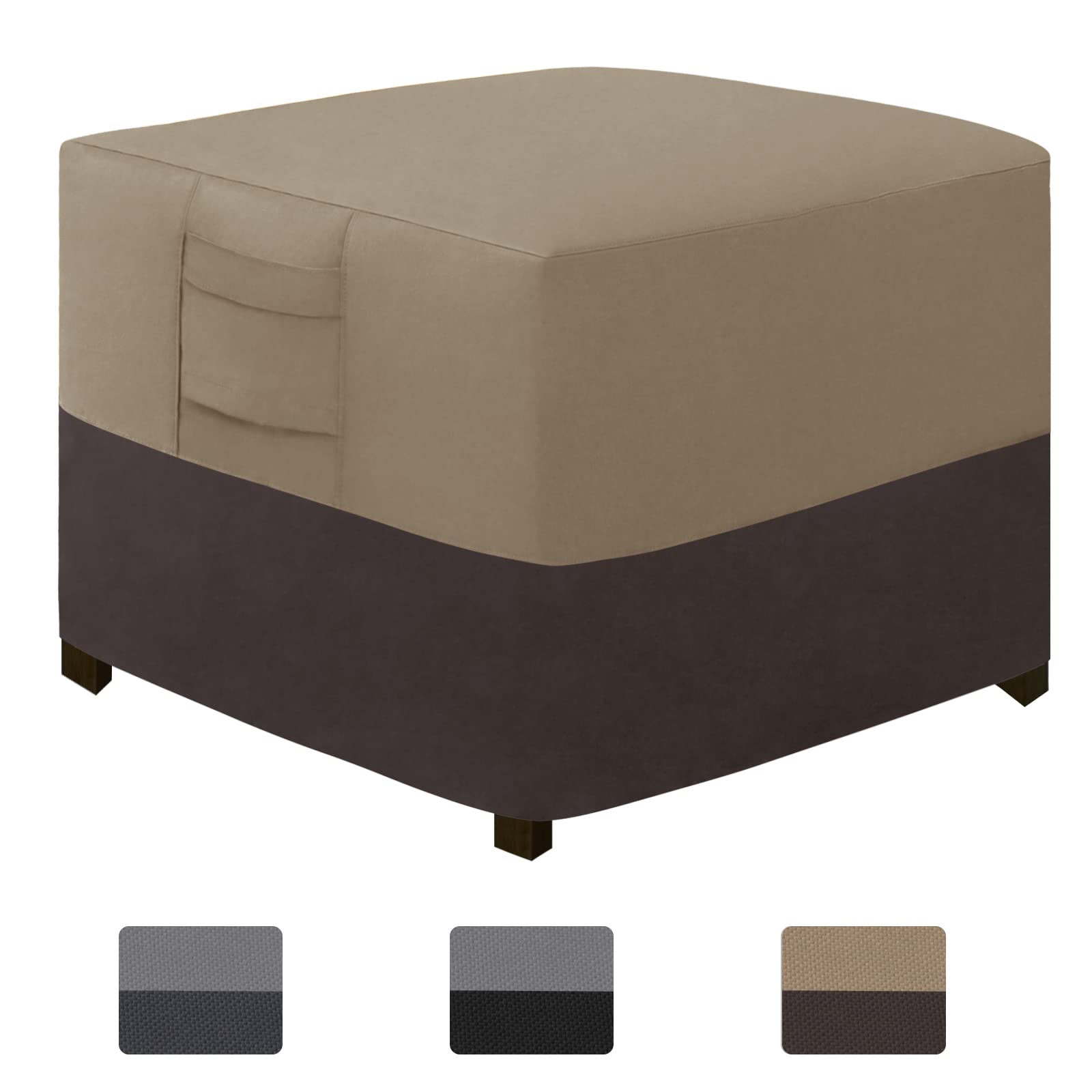 Easy-Going Heavy Duty Outdoor Ottoman Cover 25x25x17 in Camel/Dark Brown front view