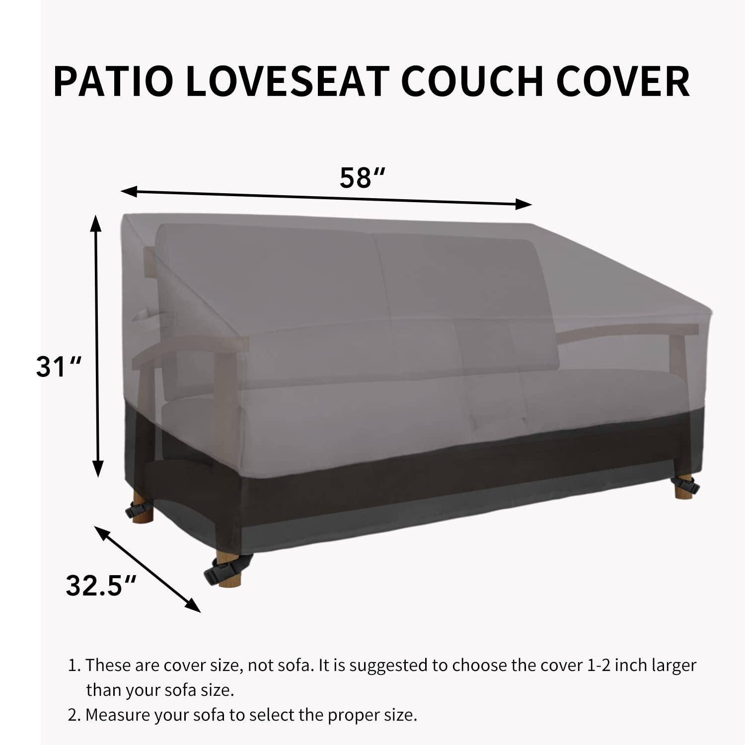 Easy-Going Loveseat Cover dimensions 58Wx32.5Dx31H inches