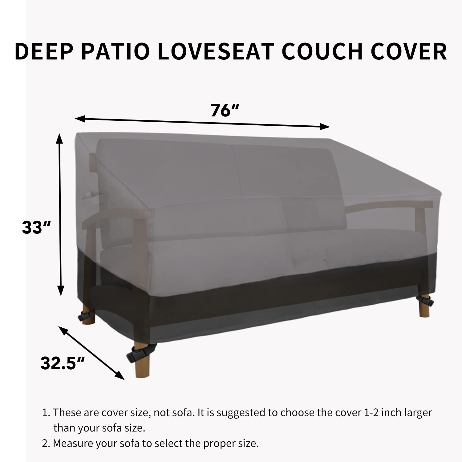 Easy-Going Loveseat Cover dimensions displayed on packaging