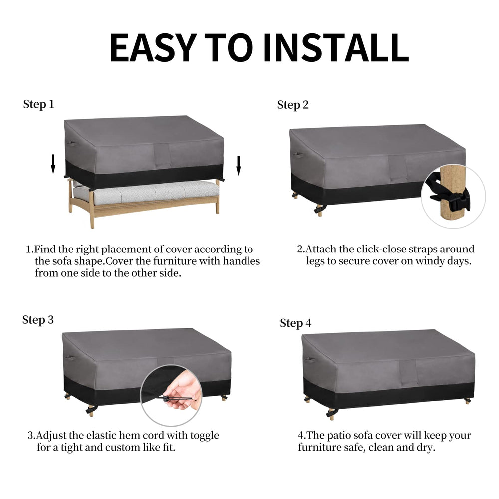 Easy-Going Outdoor Couch Cover displayed with packaging