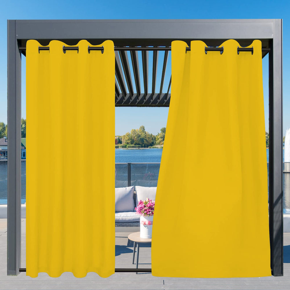 Easy-Going Outdoor Curtain hanging on a patio
