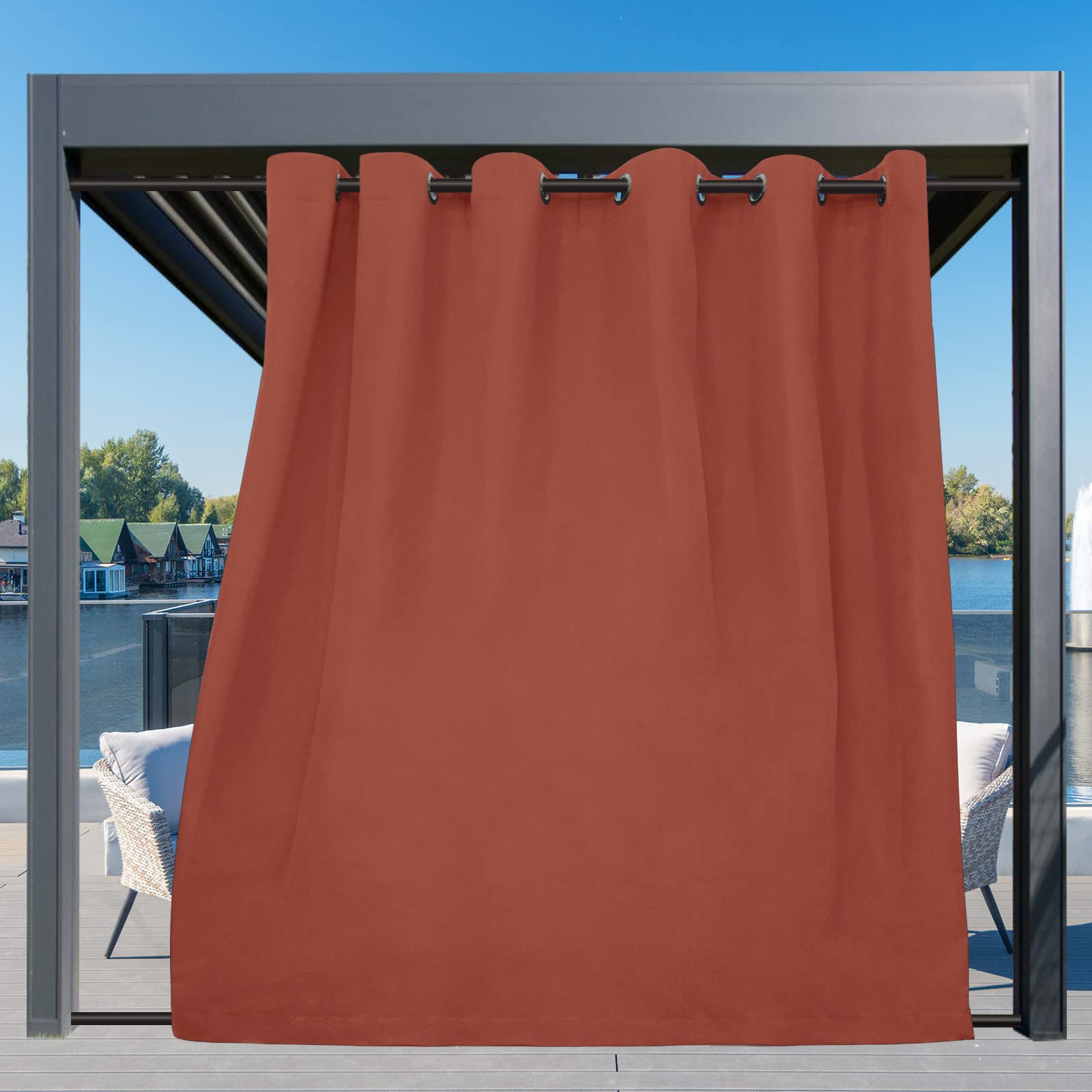 Easy-Going Outdoor Curtain hanging on patio
