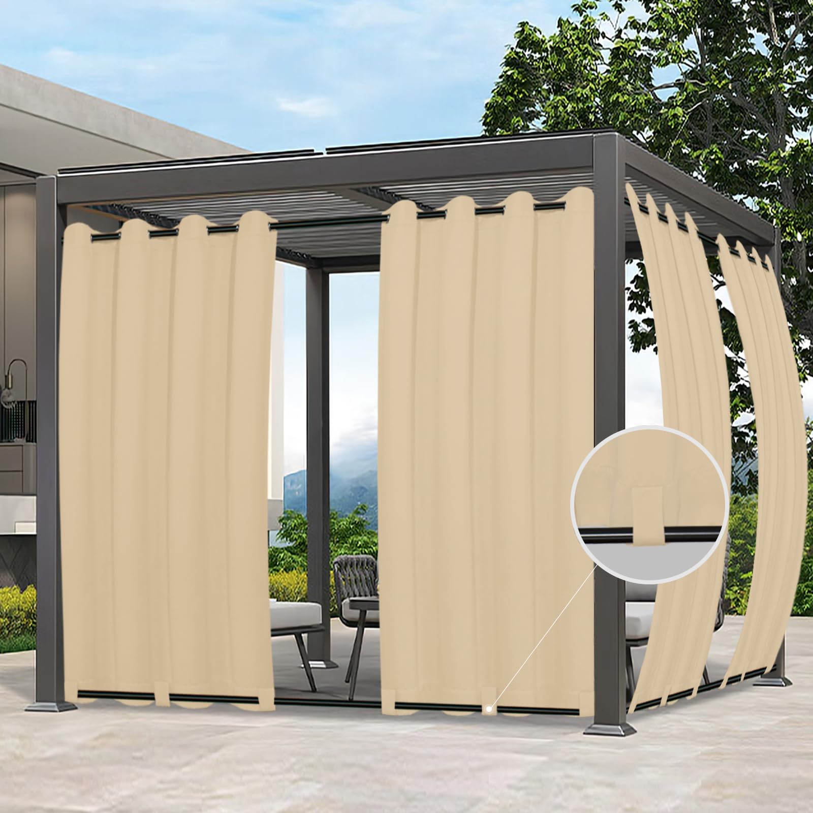 Easy-Going Outdoor Curtains beige 54x96 inch front view