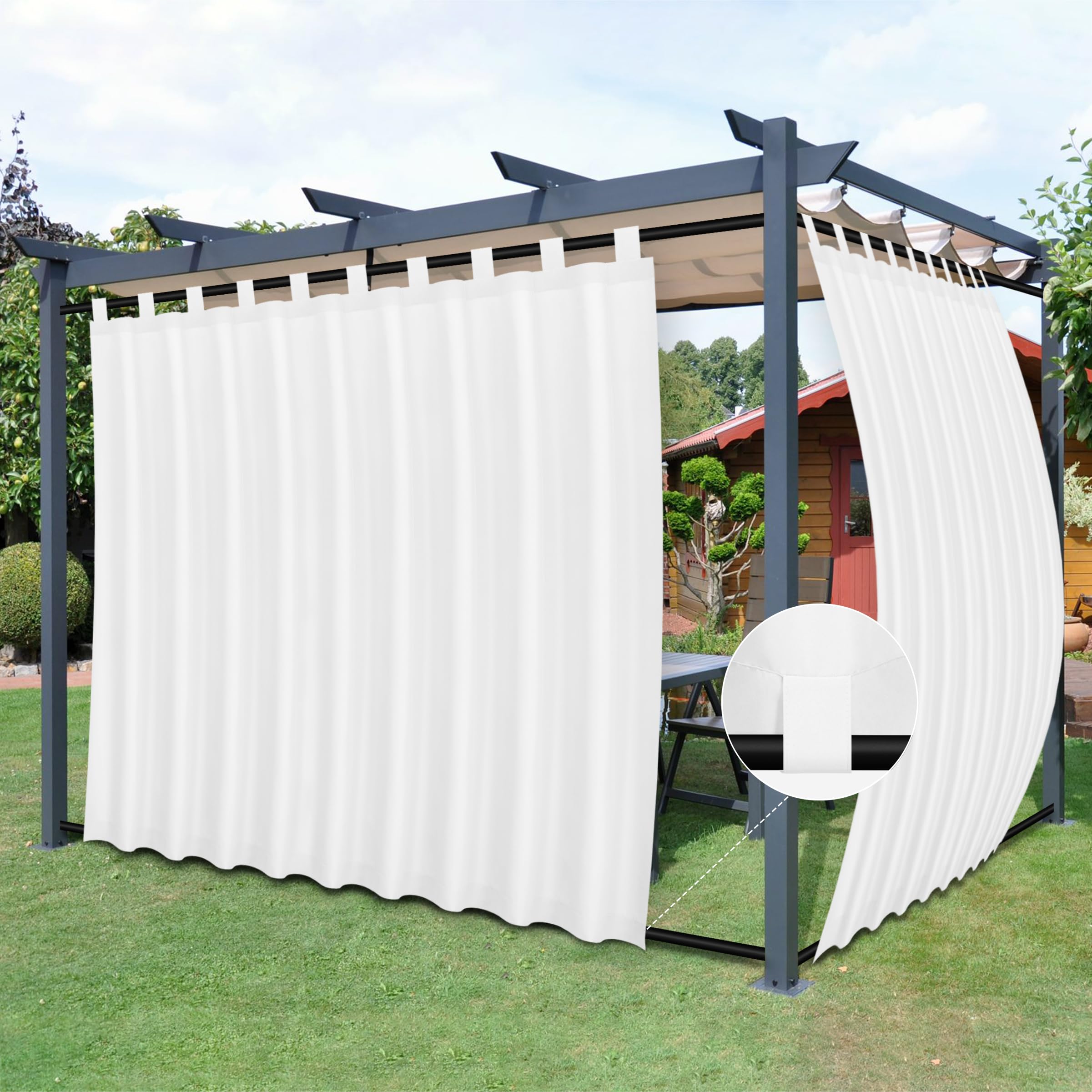 Easy-Going Outdoor Patio Curtains in white, front view
