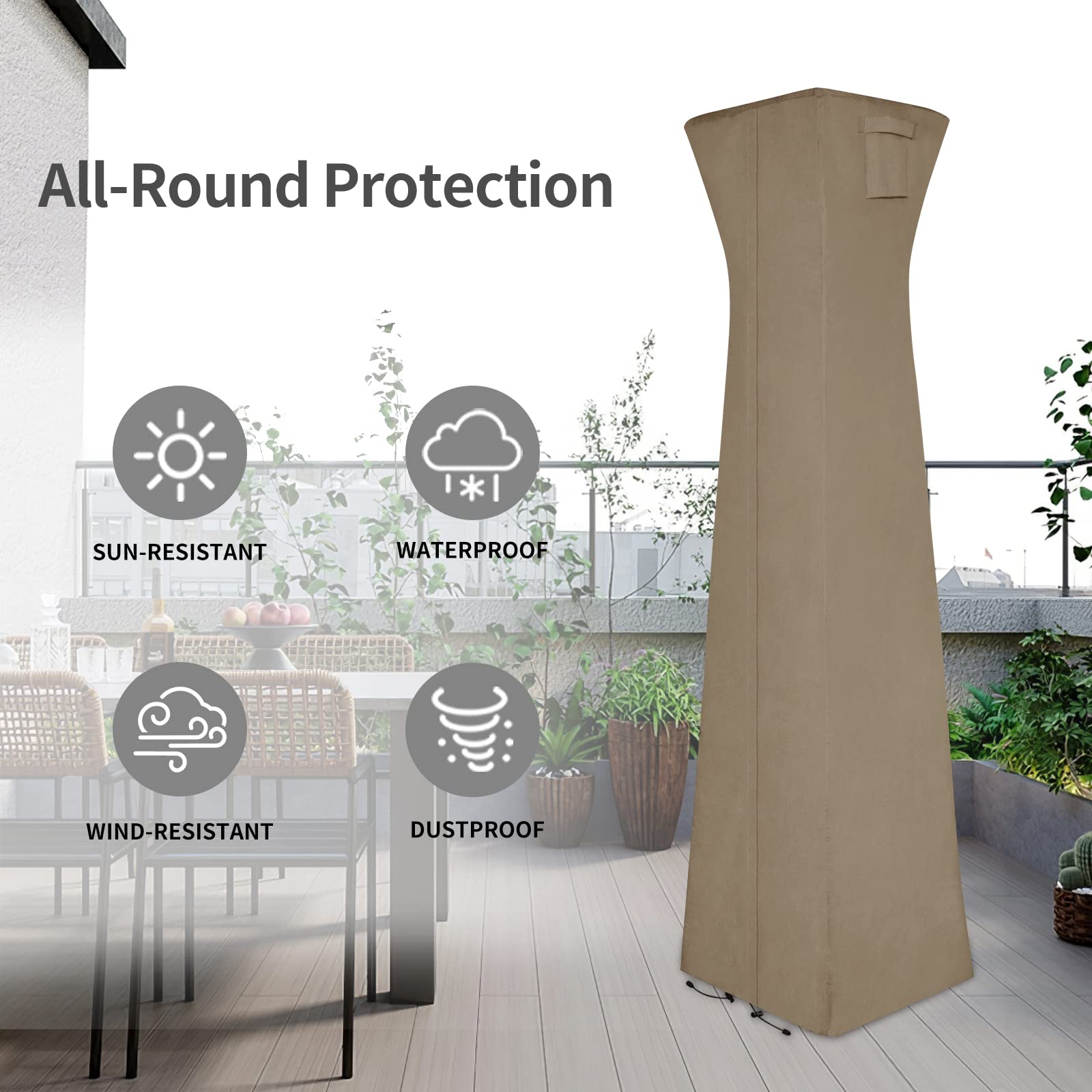 Easy-Going Pyramid Torch Patio Heater Cover in outdoor setting