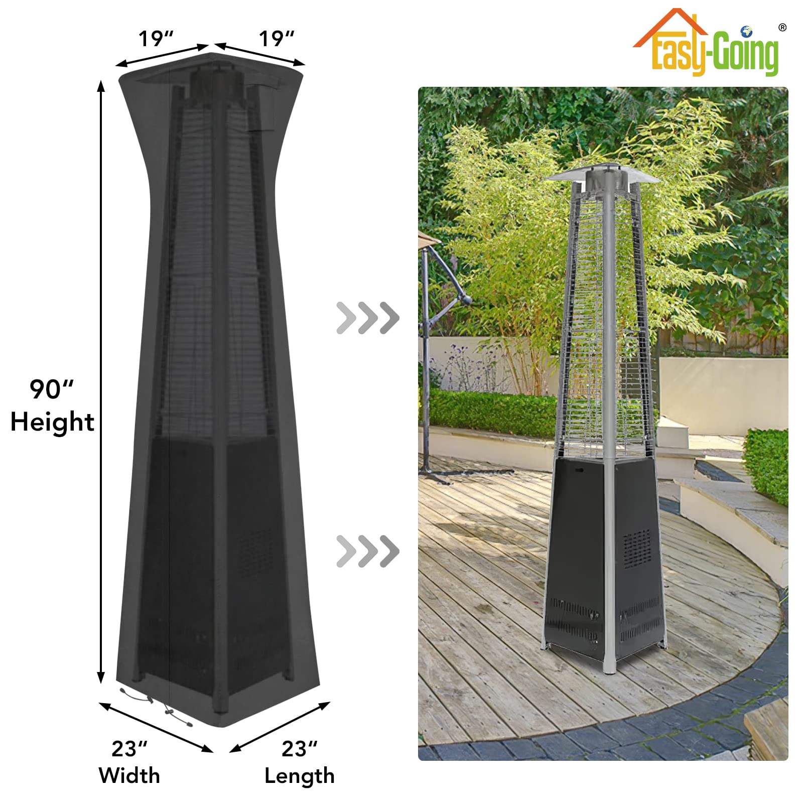 Easy-Going Pyramid Torch Patio Heater Cover with zipper detail