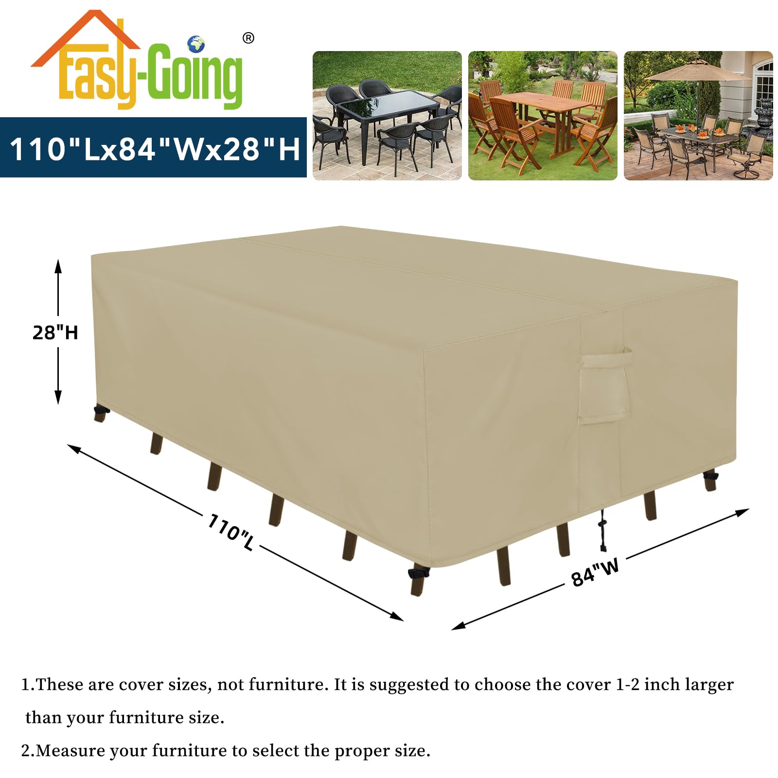 Easy-Going Rectangle Patio Furniture Cover showing waterproof feature