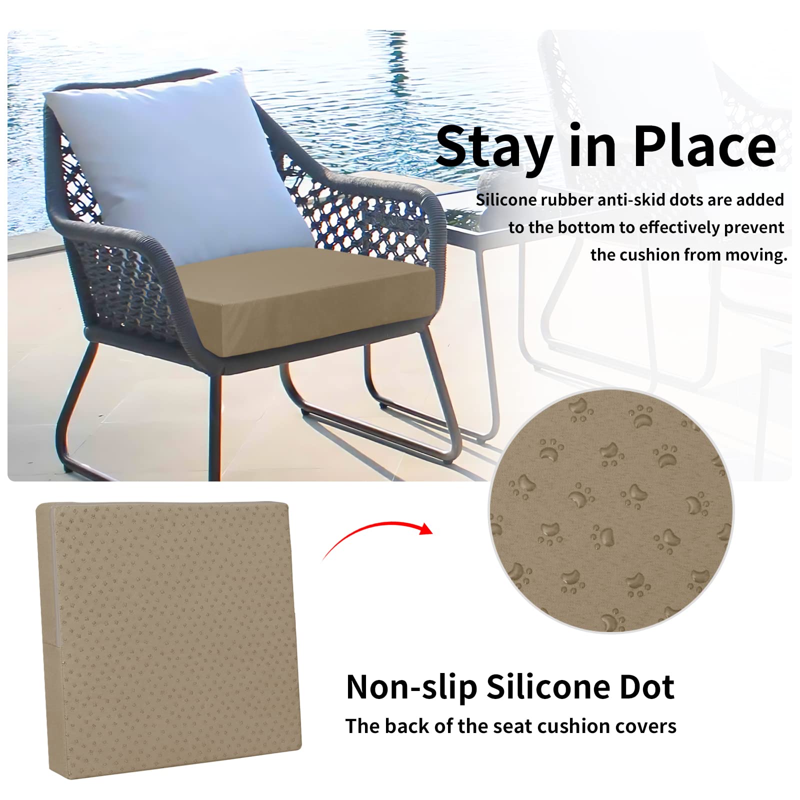 Easy-Going waterproof patio cushion cover camel colour zipper detail