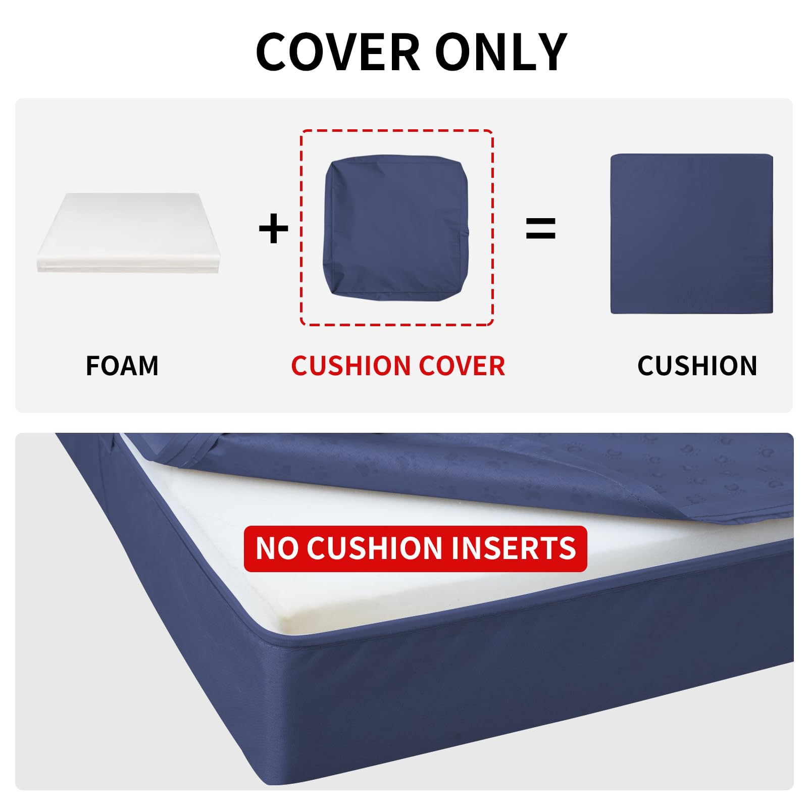 Easy-Going Waterproof Patio Cushion Cover Navy in garden setting