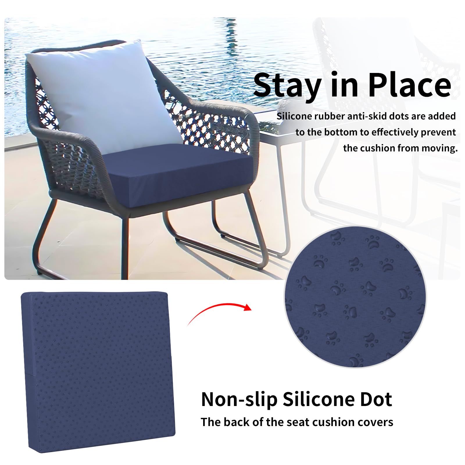 Easy-Going Waterproof Patio Cushion Cover Navy side view