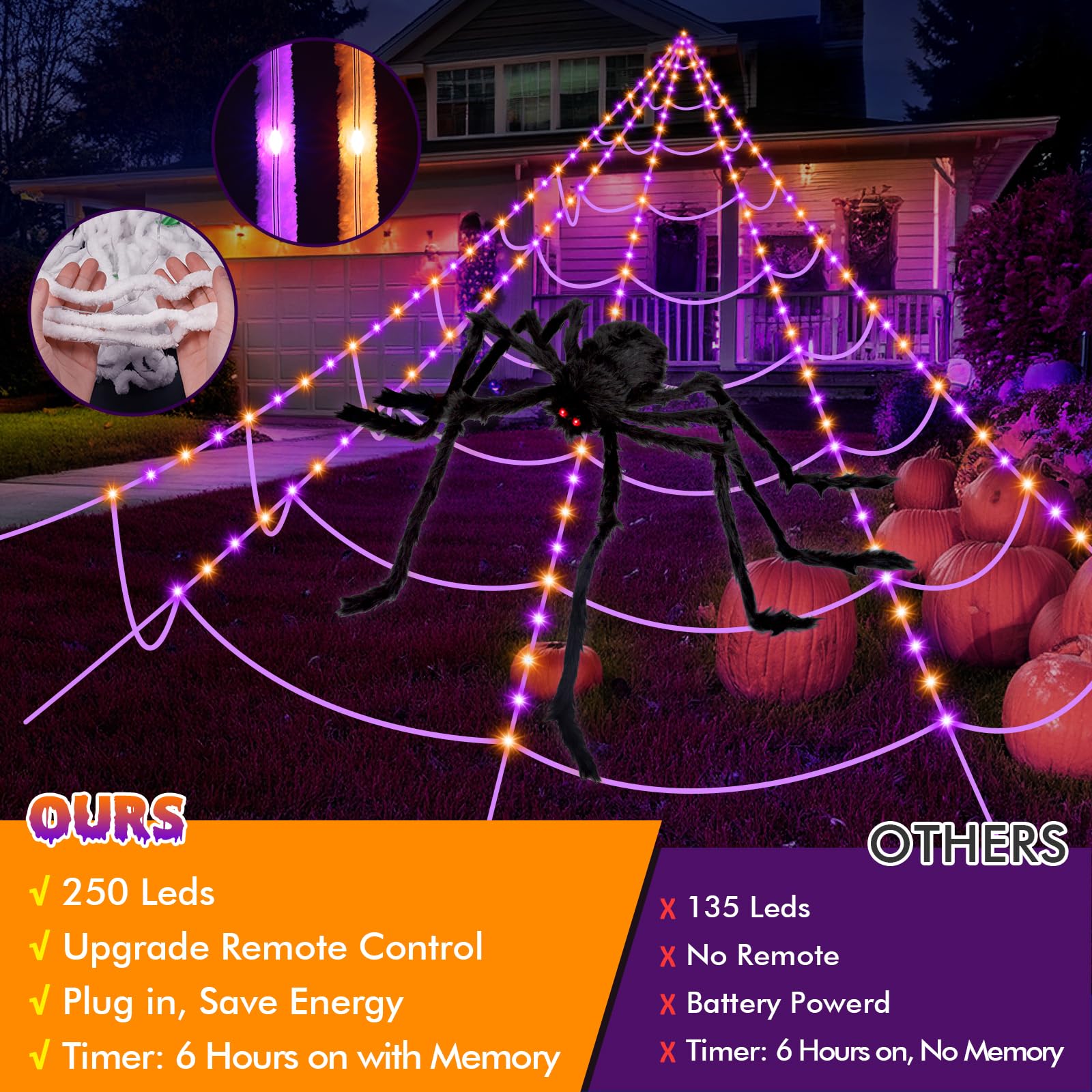 Easy setup of OCATO spider web lights on a porch