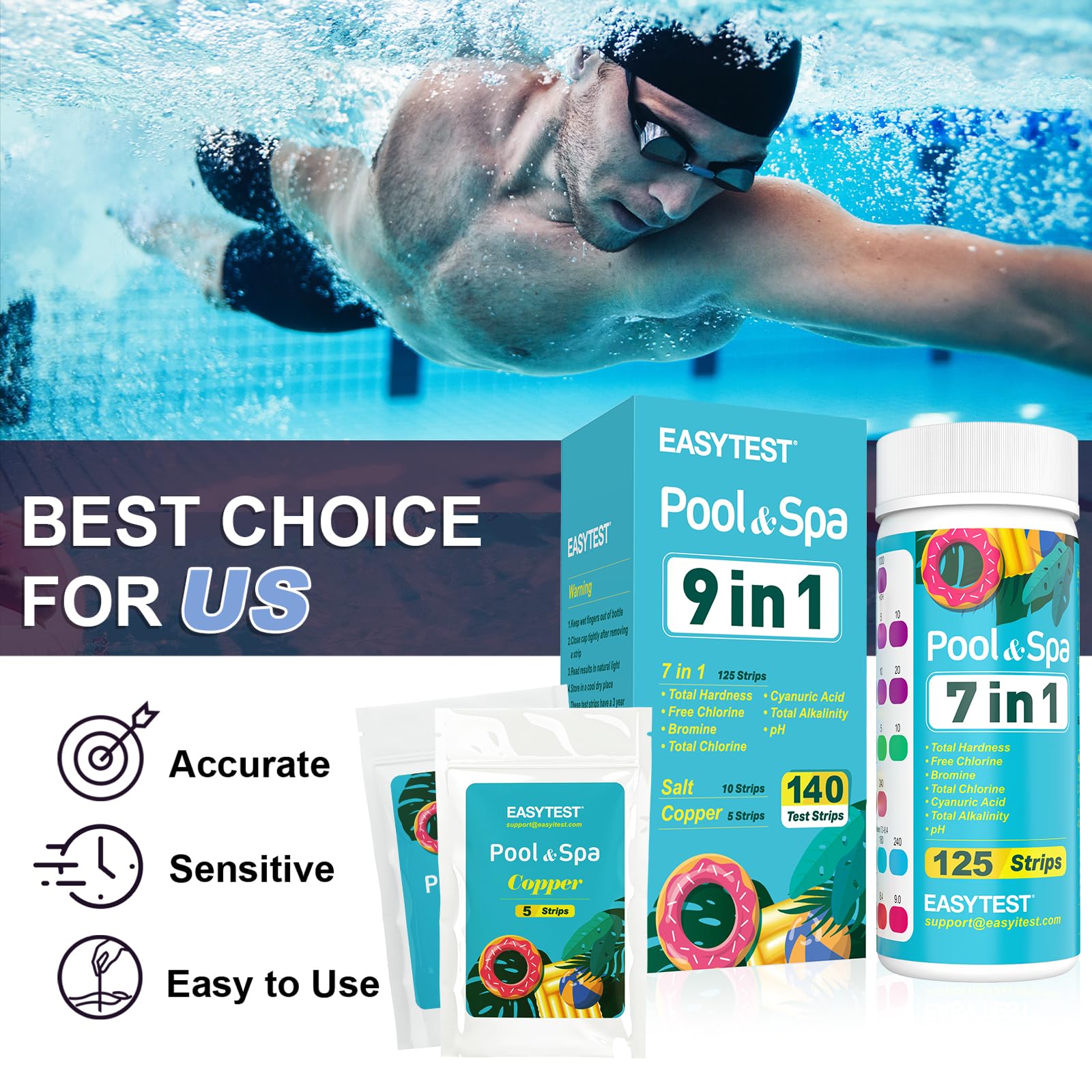EASYTEST 9 IN 1 Pool Test Strips in a hand