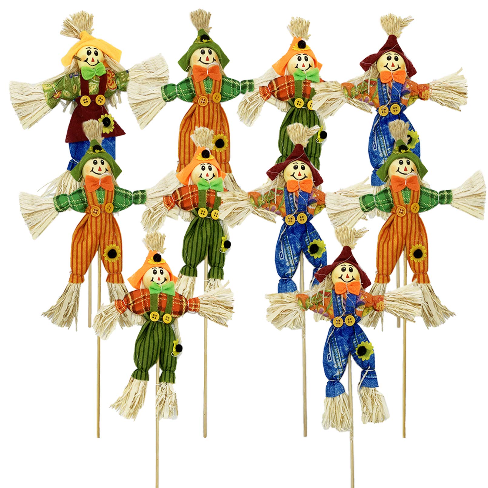 EBaokuup Halloween scarecrow decoration package with 10 colorful scarecrows