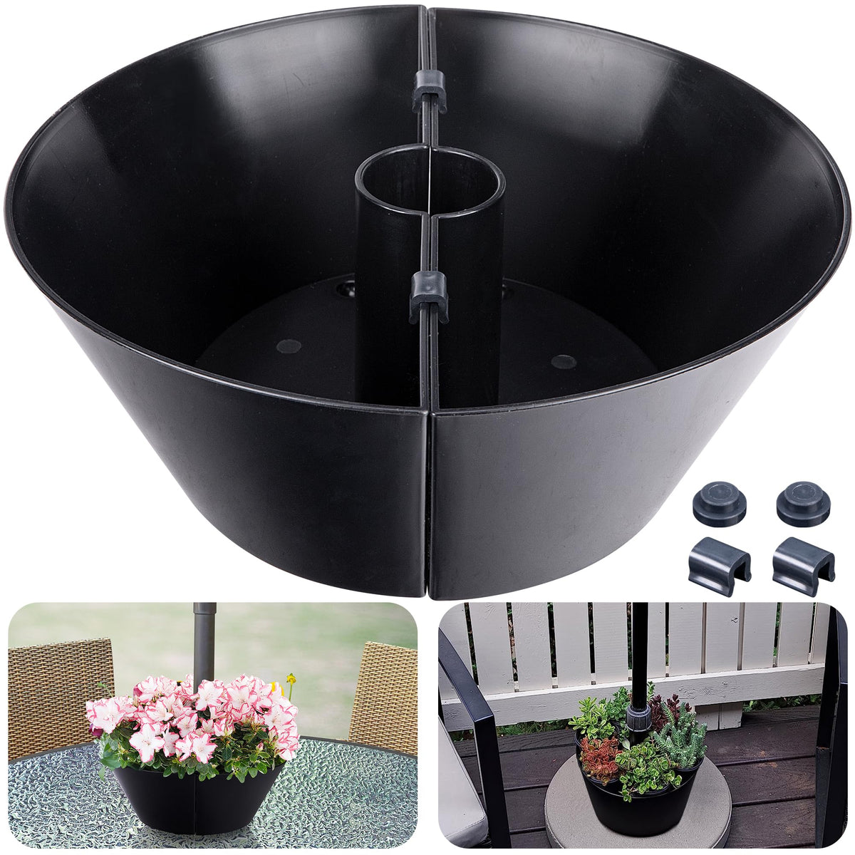 EBaokuup Umbrella Planters set, black half-circle design