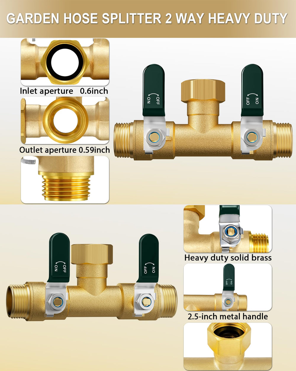 EBH Garden Hose Splitter 2 Way close-up of shutoff valve