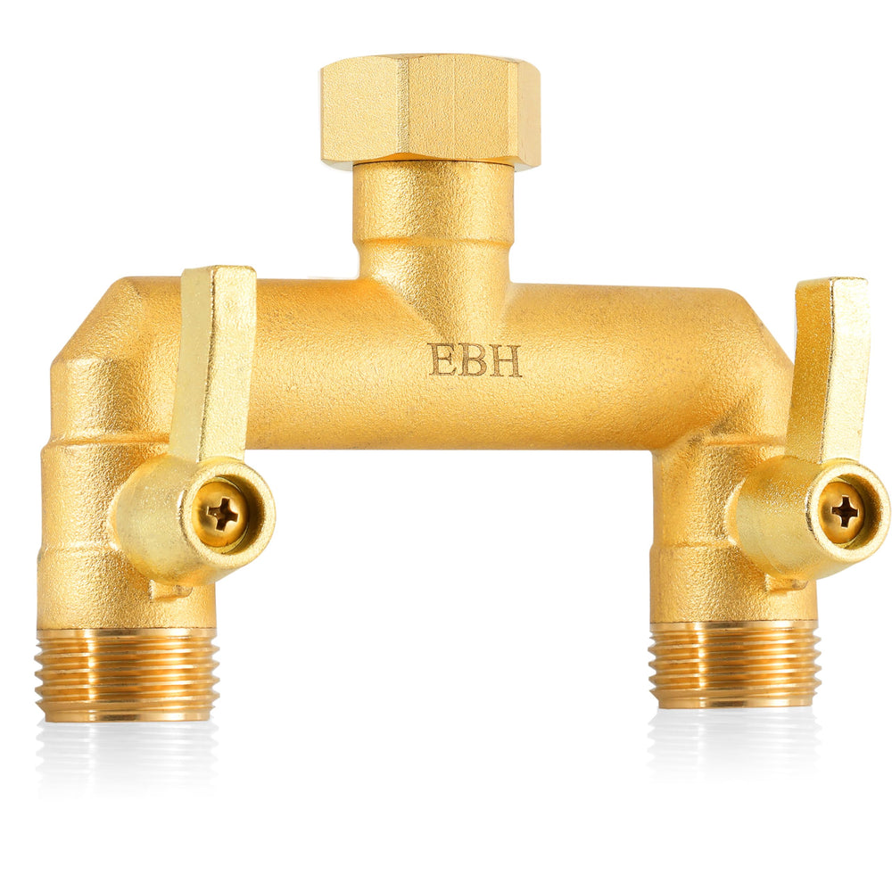 EBH Garden Hose Splitter front view in golden brass