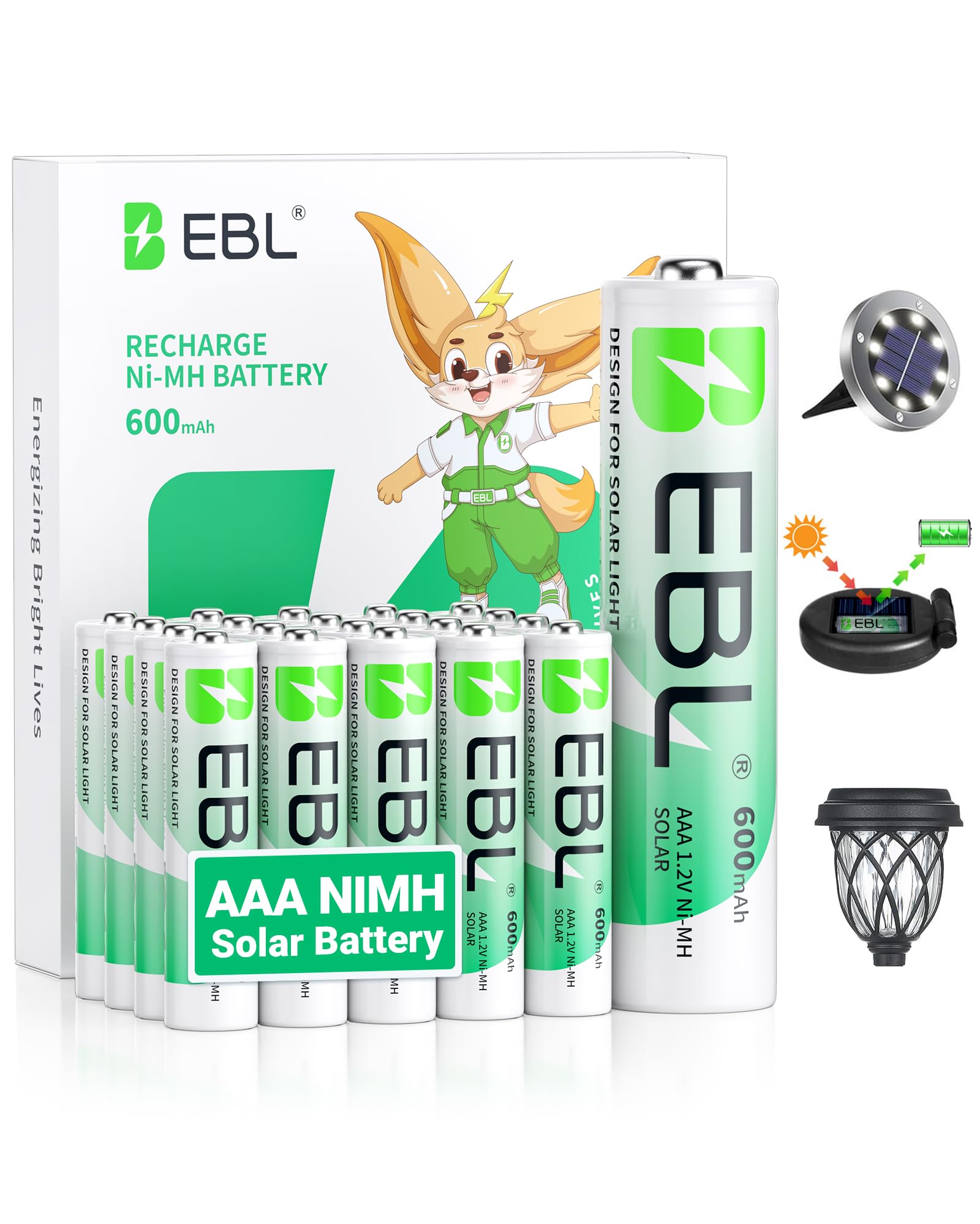 EBL Rechargeable AAA Solar Battery 20 pack front view