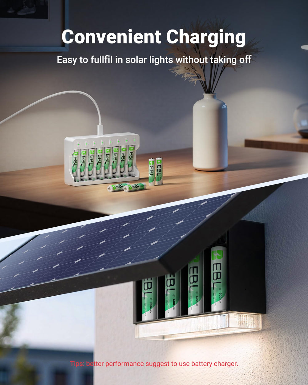 EBL Solar AAA battery in outdoor solar light
