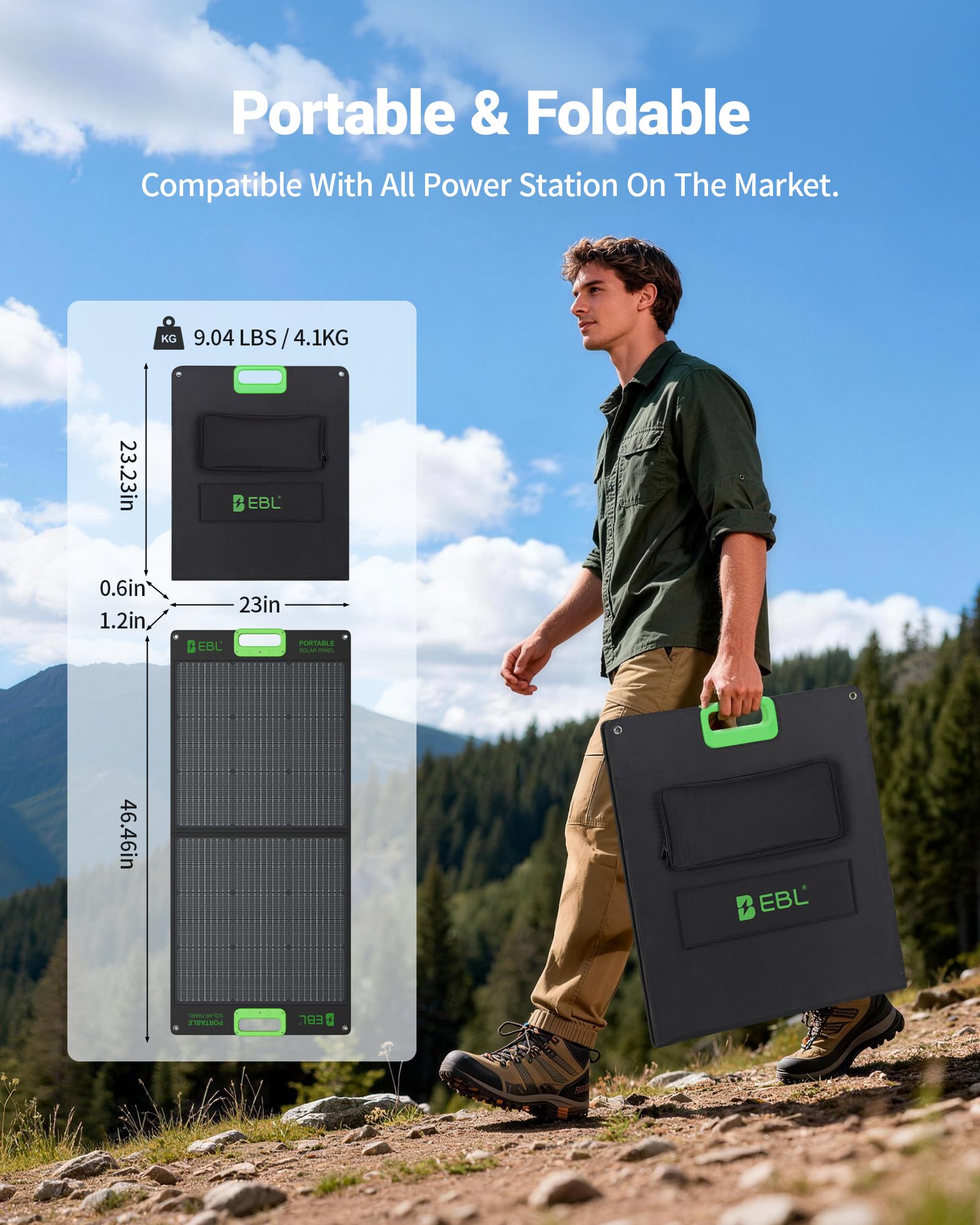 EBL Solar Panel with included cables and adapters