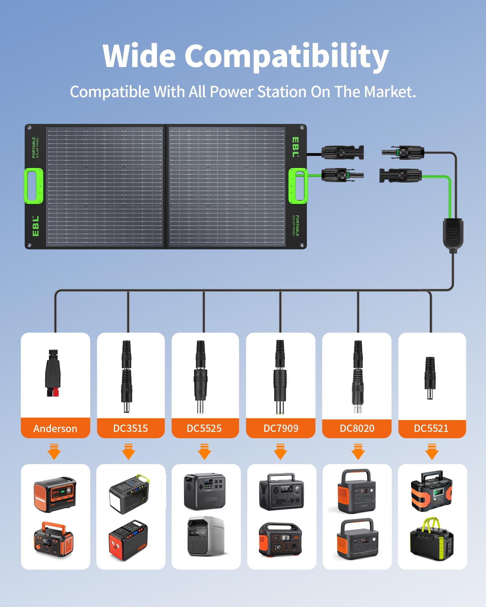EBL Solar Panel with kickstands at an angle