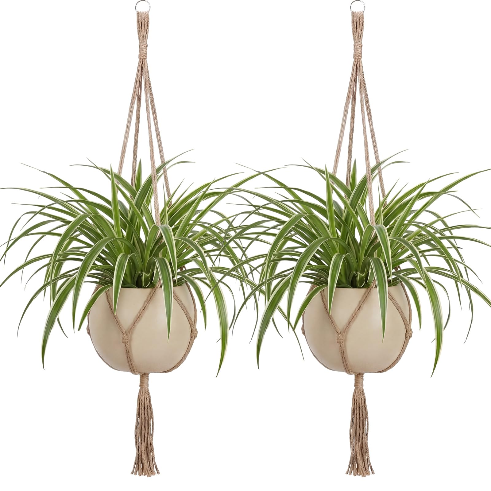 EBOOT Macrame Plant Hanger 33 Inch, linen colour front view