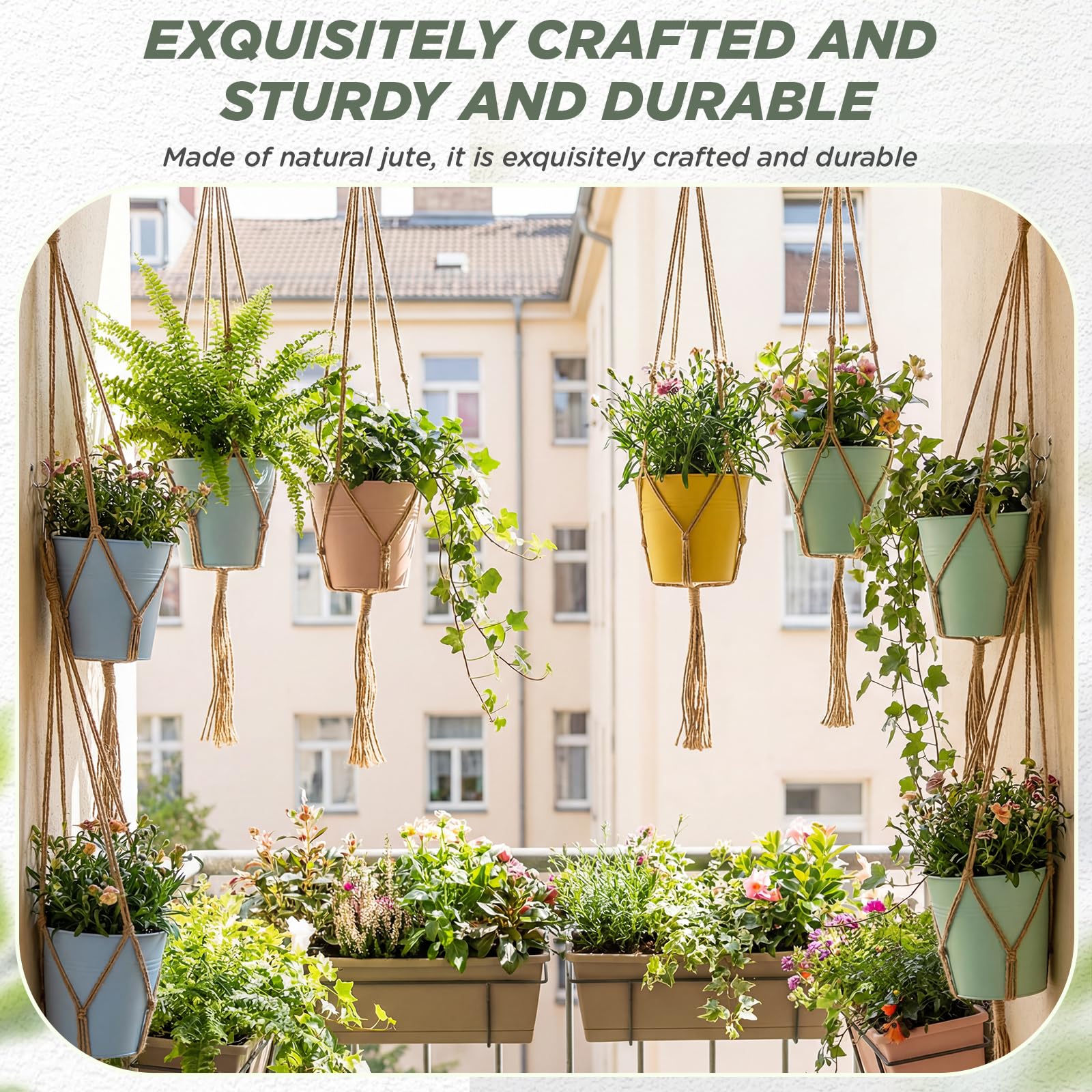 EBOOT Macrame Plant Hanger displayed outdoors