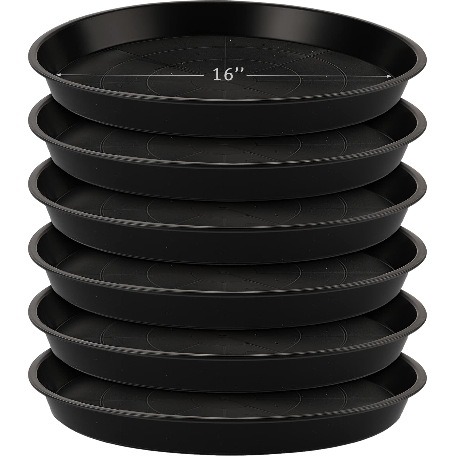 Eccliy 6 Pack Plastic Plant Saucer 16 Inch Black front view
