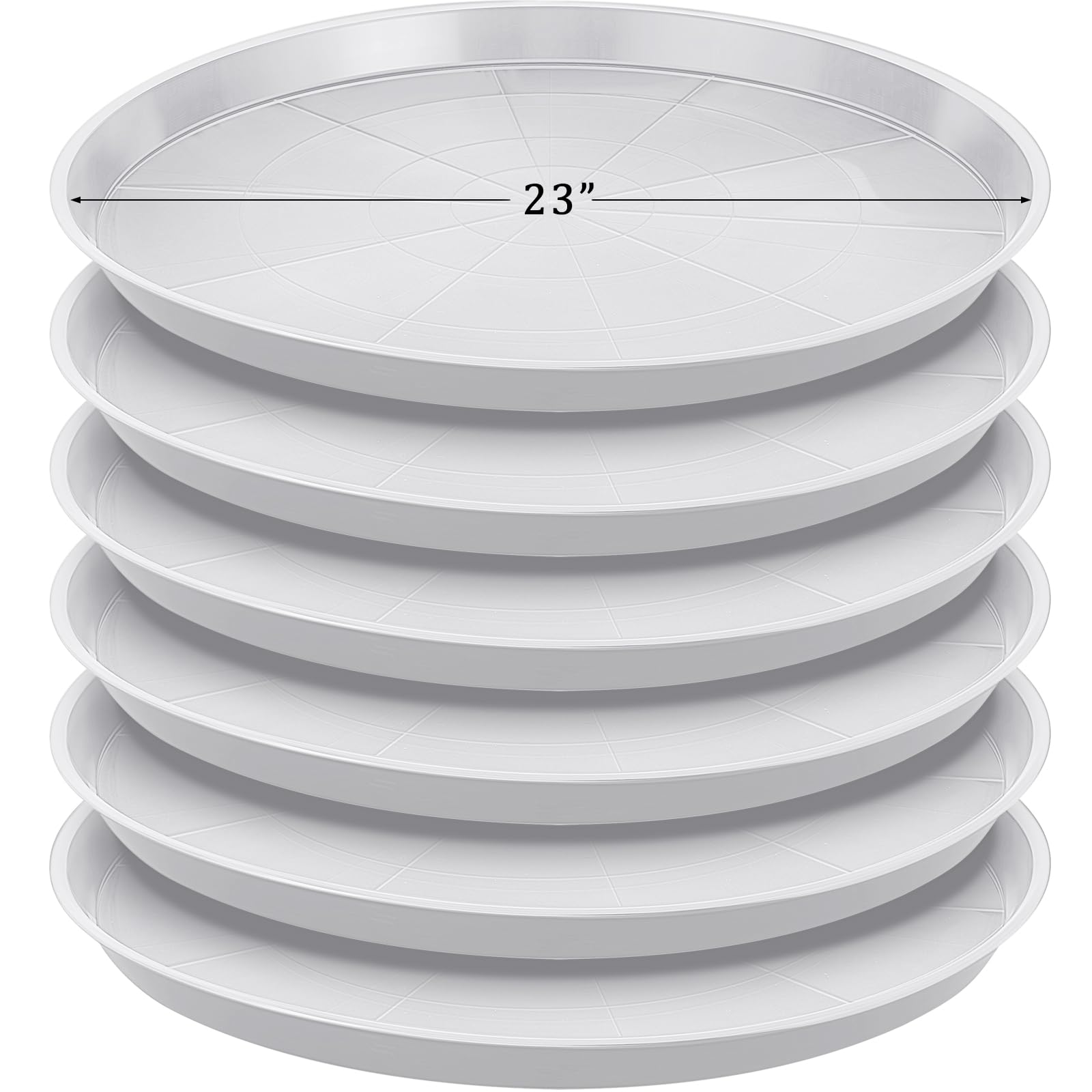 Eccliy 6 pack plastic plant saucers, 23 inch diameter, white