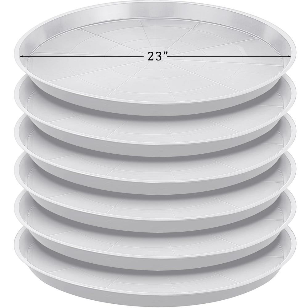 Eccliy 6 pack plastic plant saucers, 23 inch diameter, white