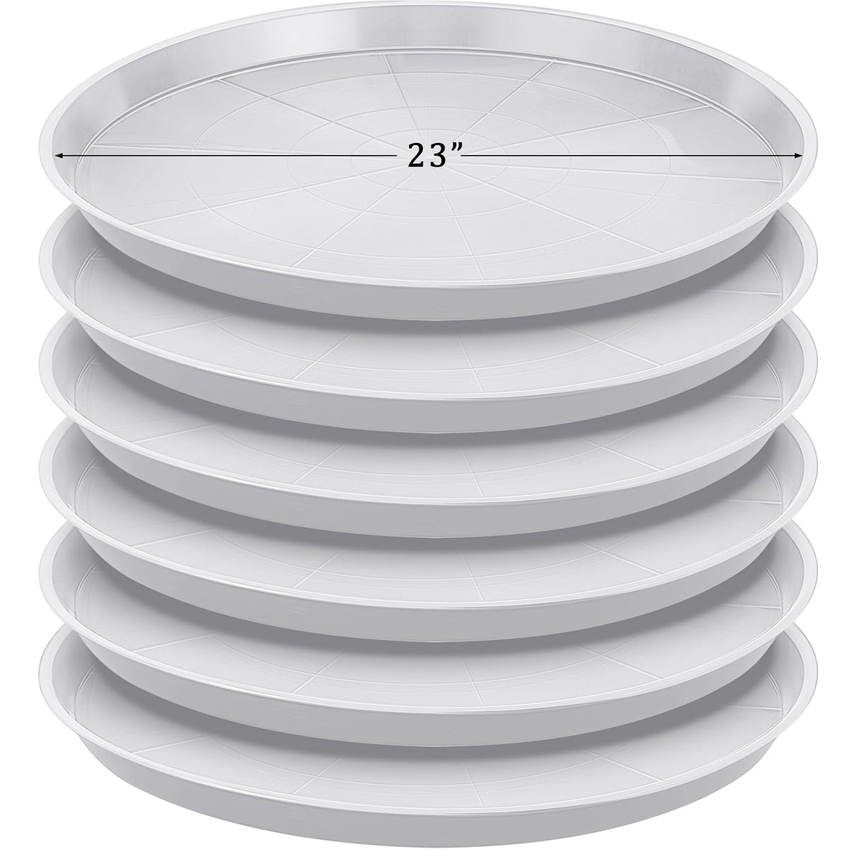 Eccliy 6 pack plastic plant saucers, 23 inch diameter, white