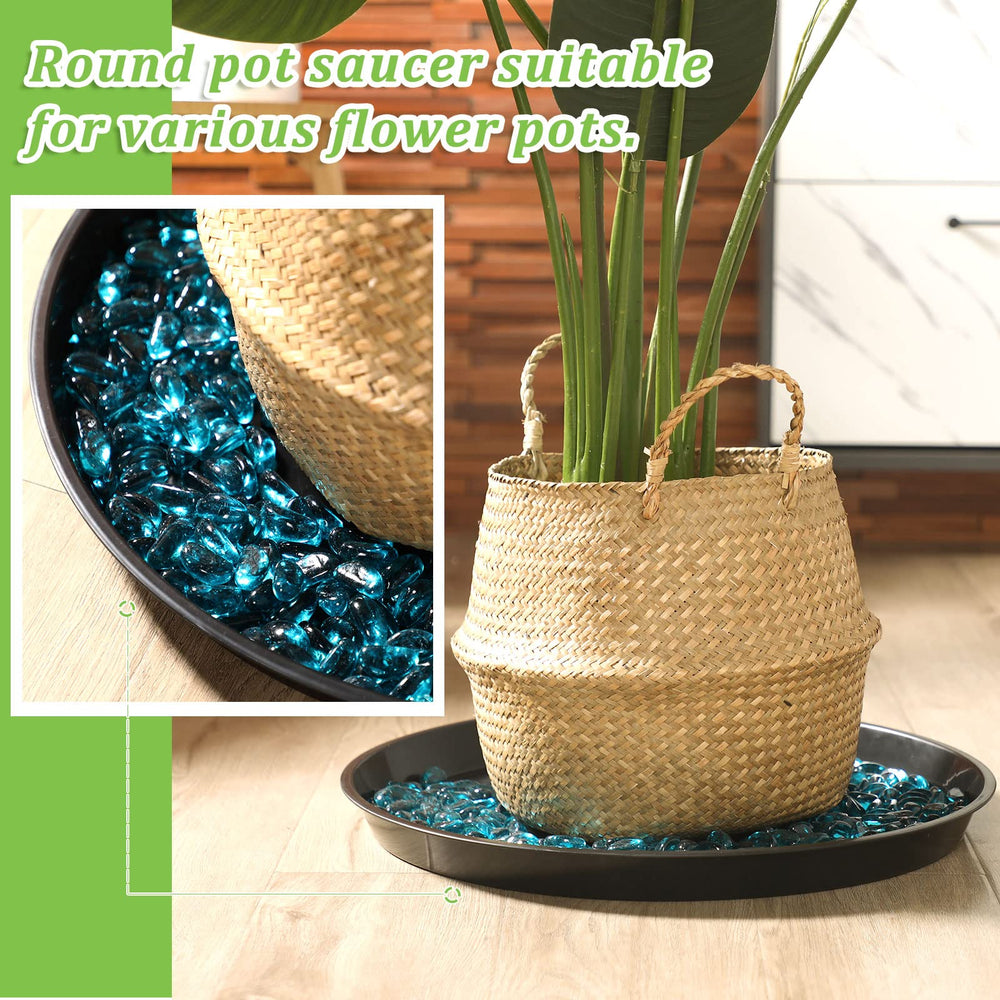 Eccliy plant saucers displayed with colorful pebbles