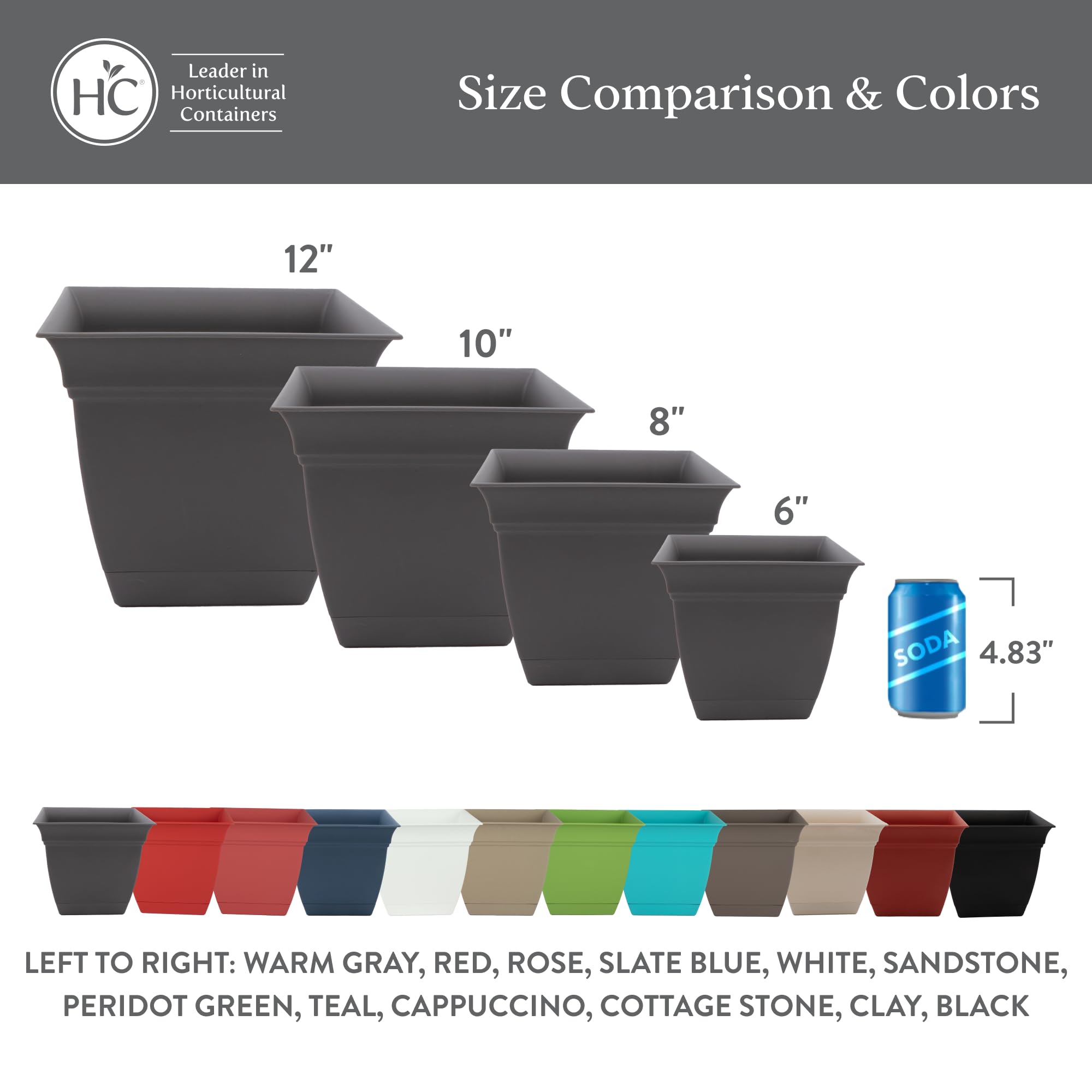 Eclipse Square Planter Pot 10 Inch Warm Gray on patio