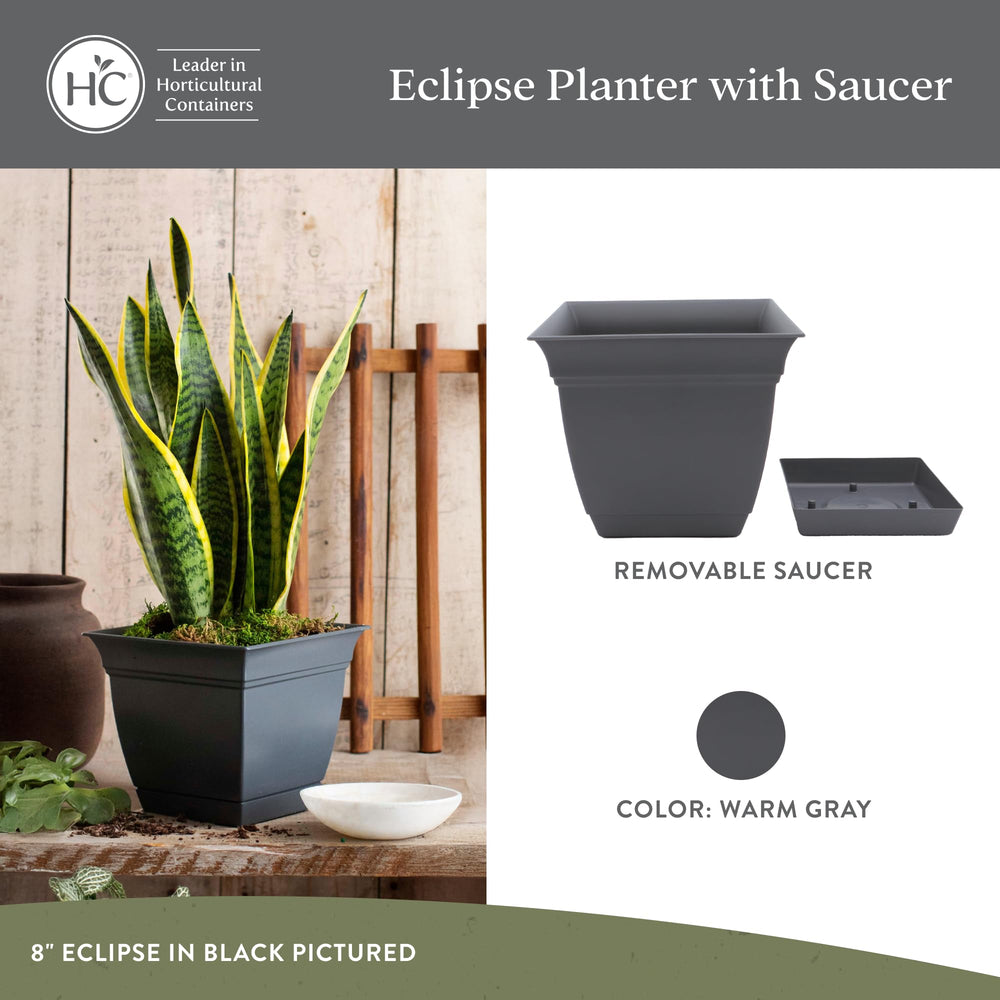 Eclipse Square Planter Pot 10 Inch Warm Gray side view