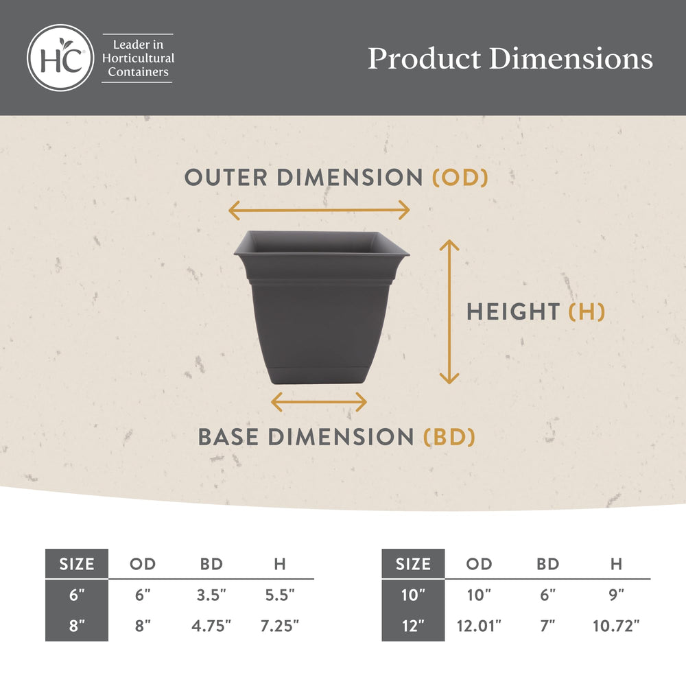 Eclipse Square Planter Pot 10 Inch Warm Gray with flowers