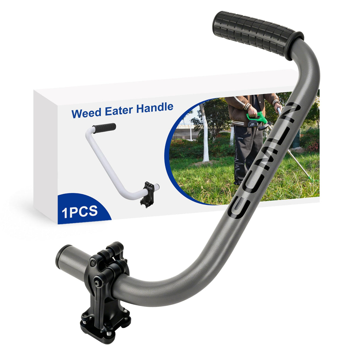 Ecmln Ergonomic Weed Eater Handle in gray stainless steel front view