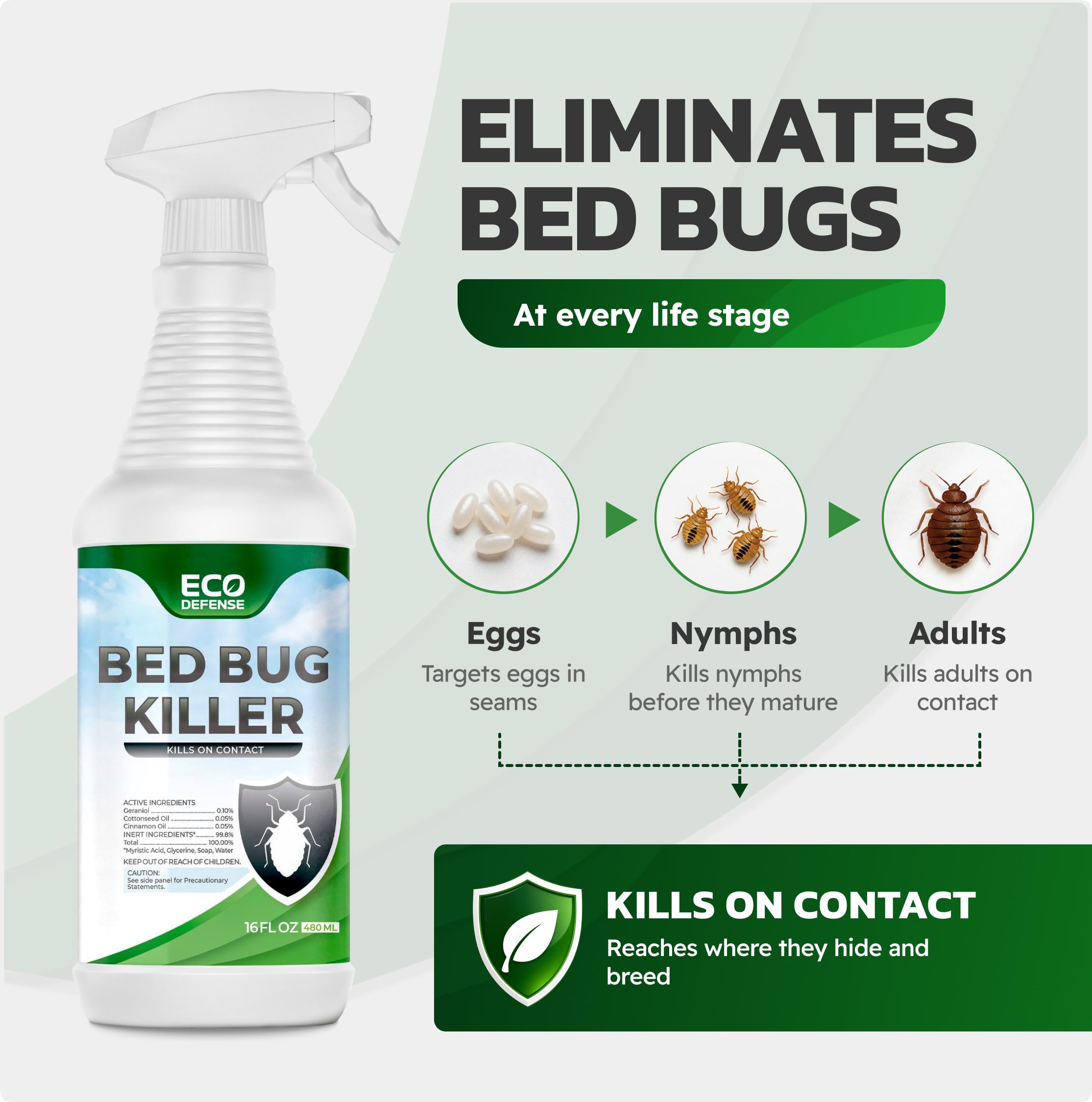 Eco Defense Bed Bug Killer Spray 16 Fl Oz, Non-Staining Formula