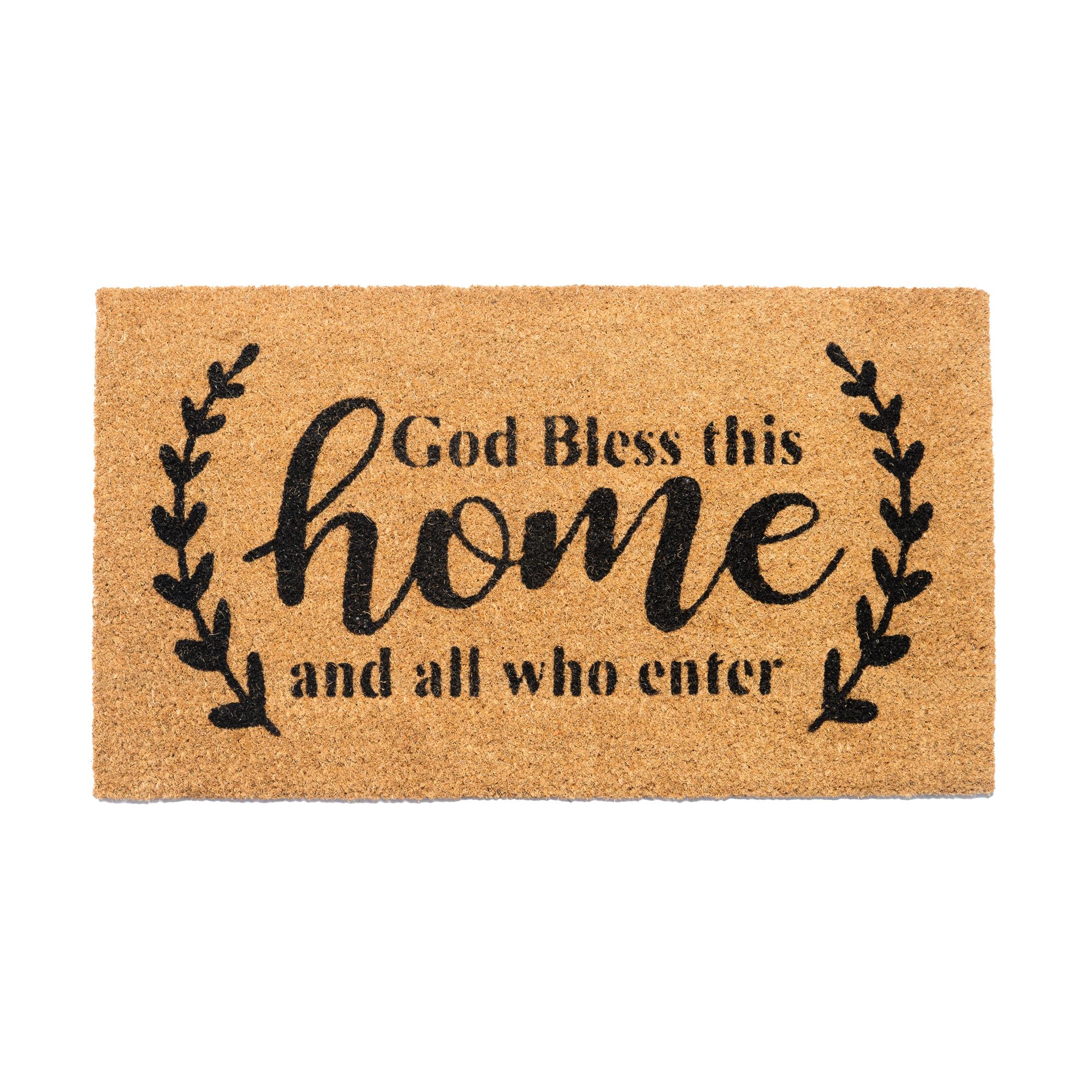 Eco Living Coco Coir Doormat with God Bless This Home print, front view