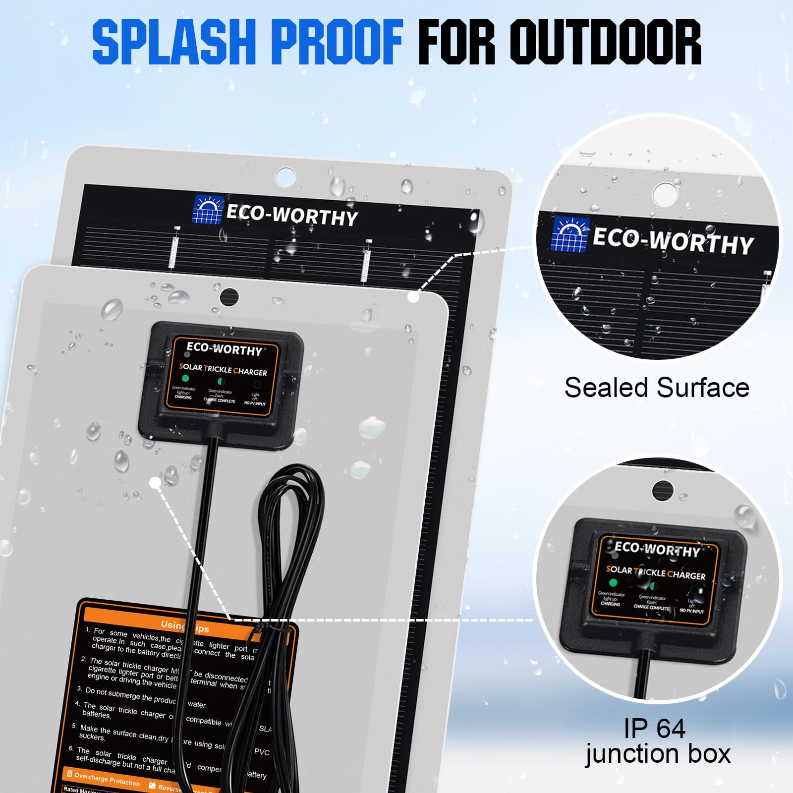 ECO-WORTHY solar charger on a car dashboard