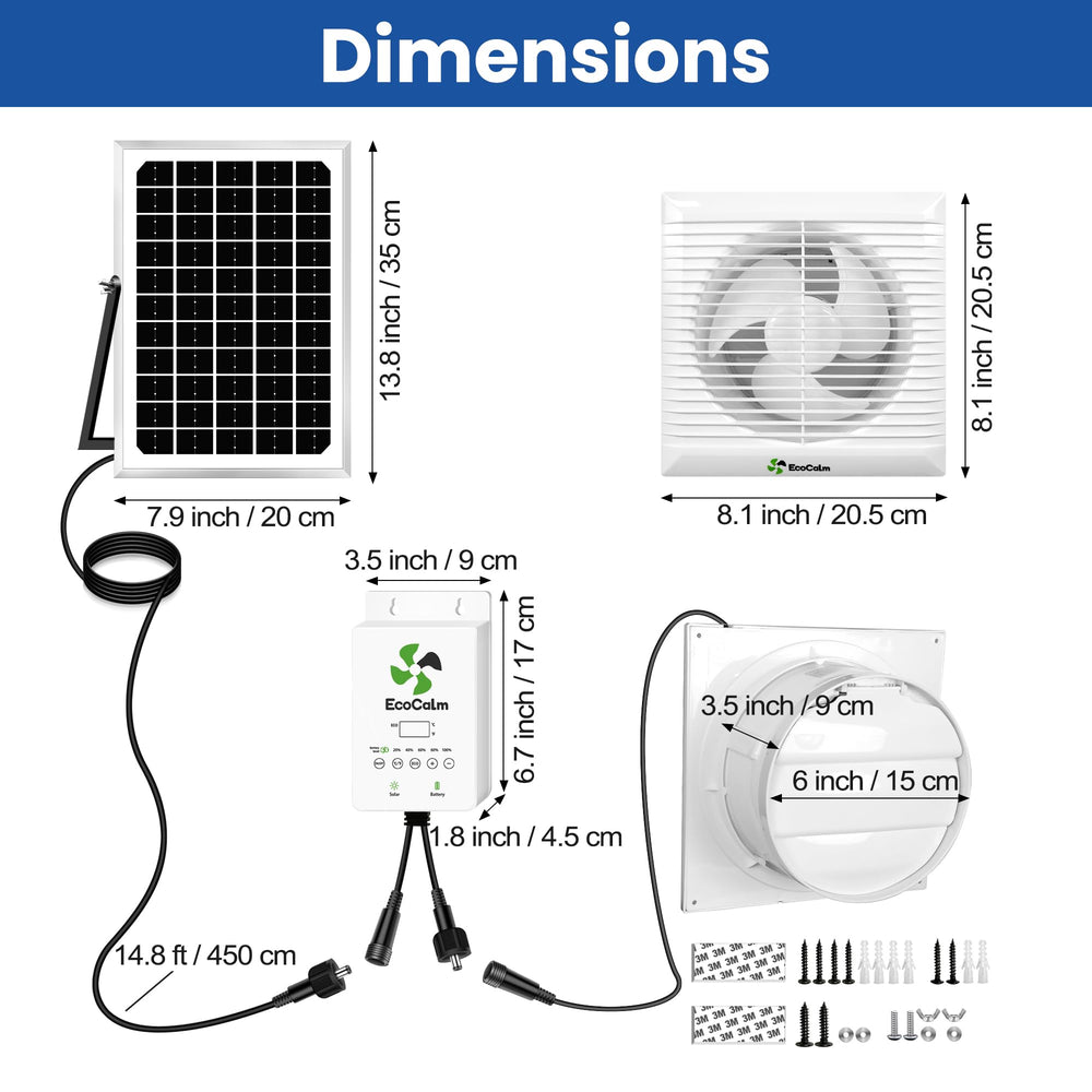 ecoCalm Solar Powered Fan with waterproof plug and cable