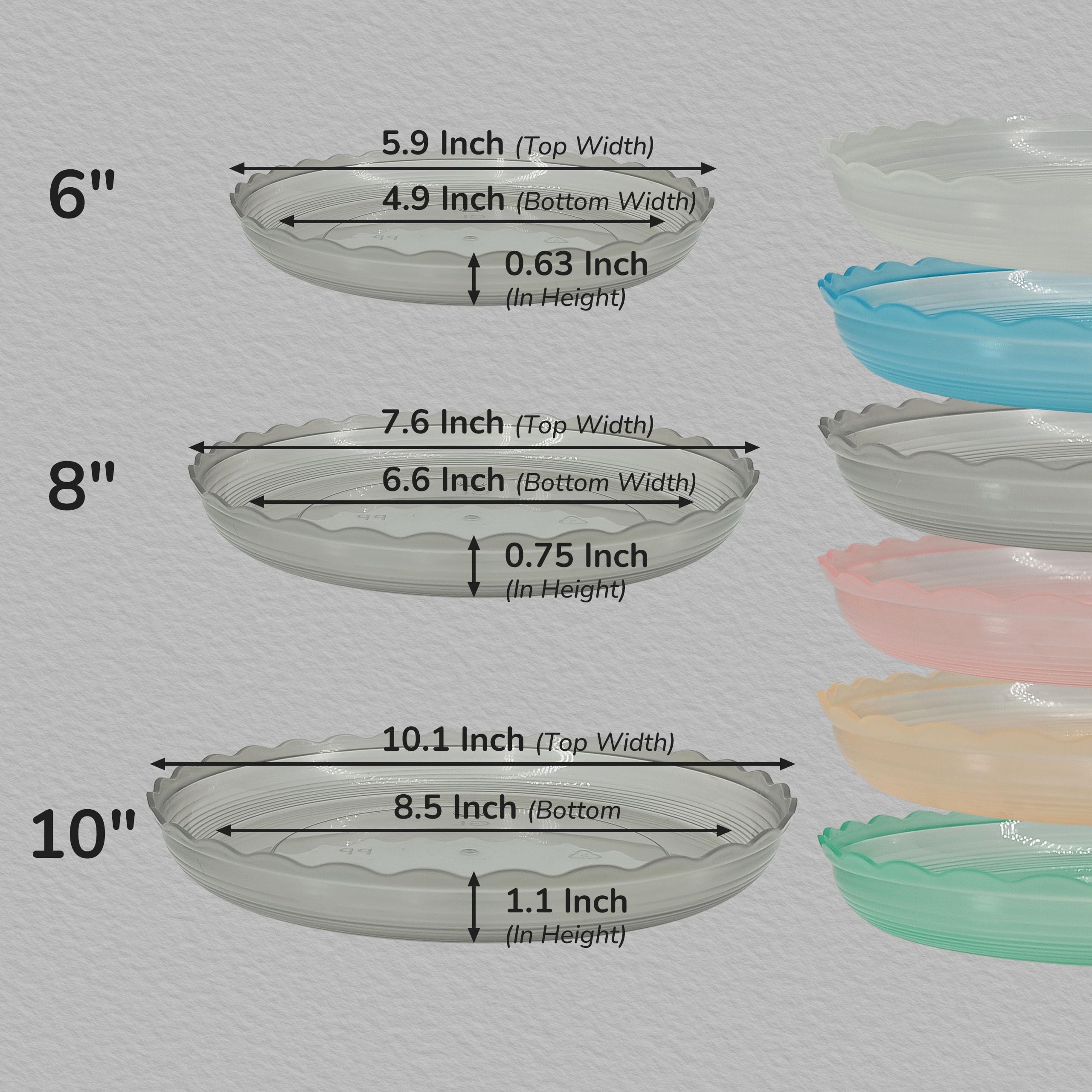 ECOESPTI 12Pcs Clear Plant Saucer Set, 8 inch tray